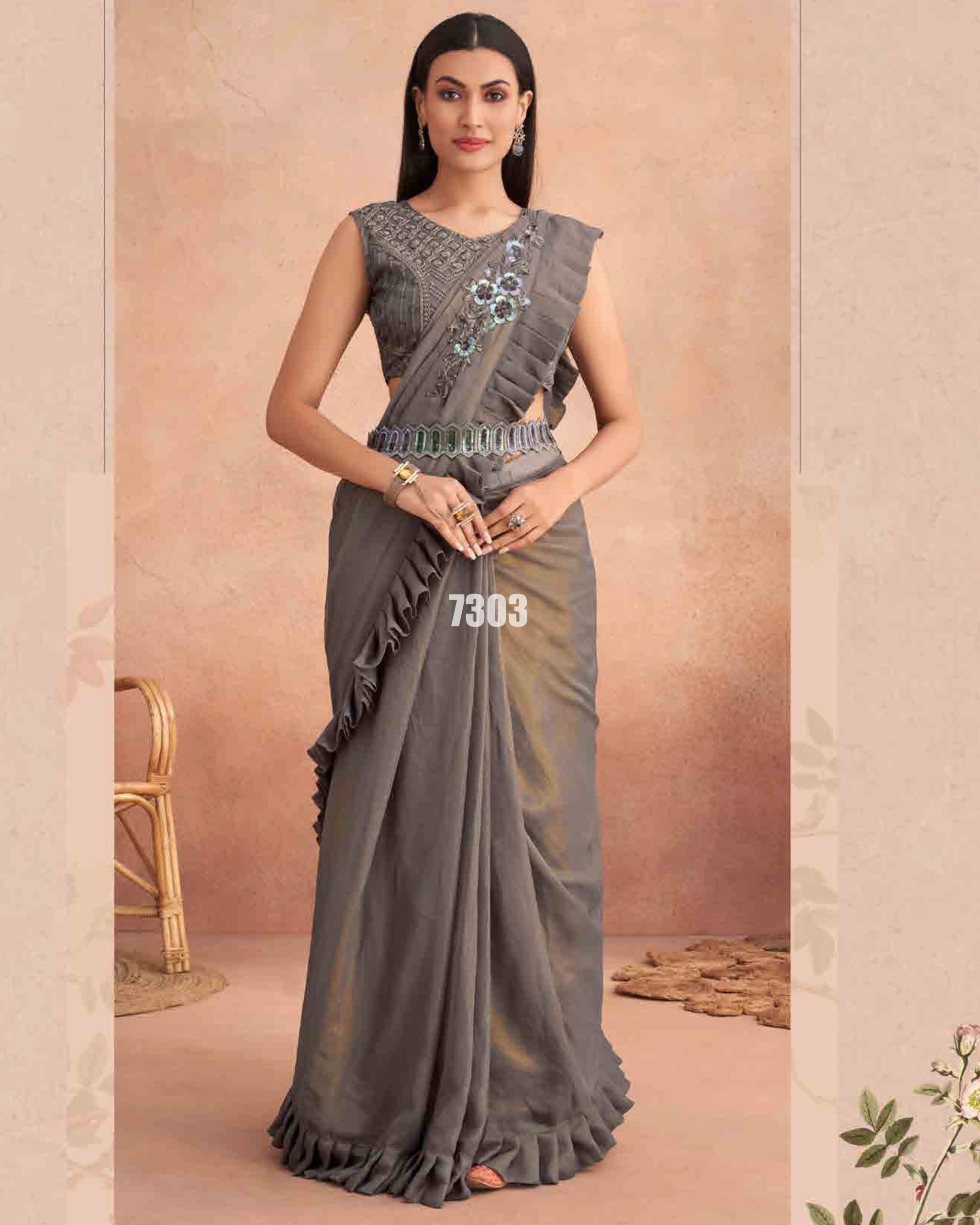 Ready To Wear Partywear Embroidery Saree With Blouse Collection