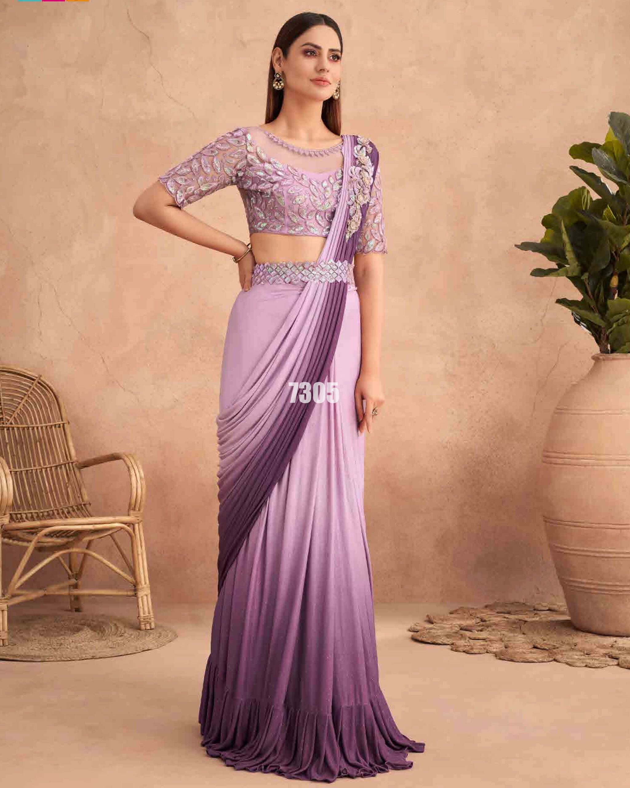 Ready To Wear Partywear Embroidery Saree With Blouse Collection