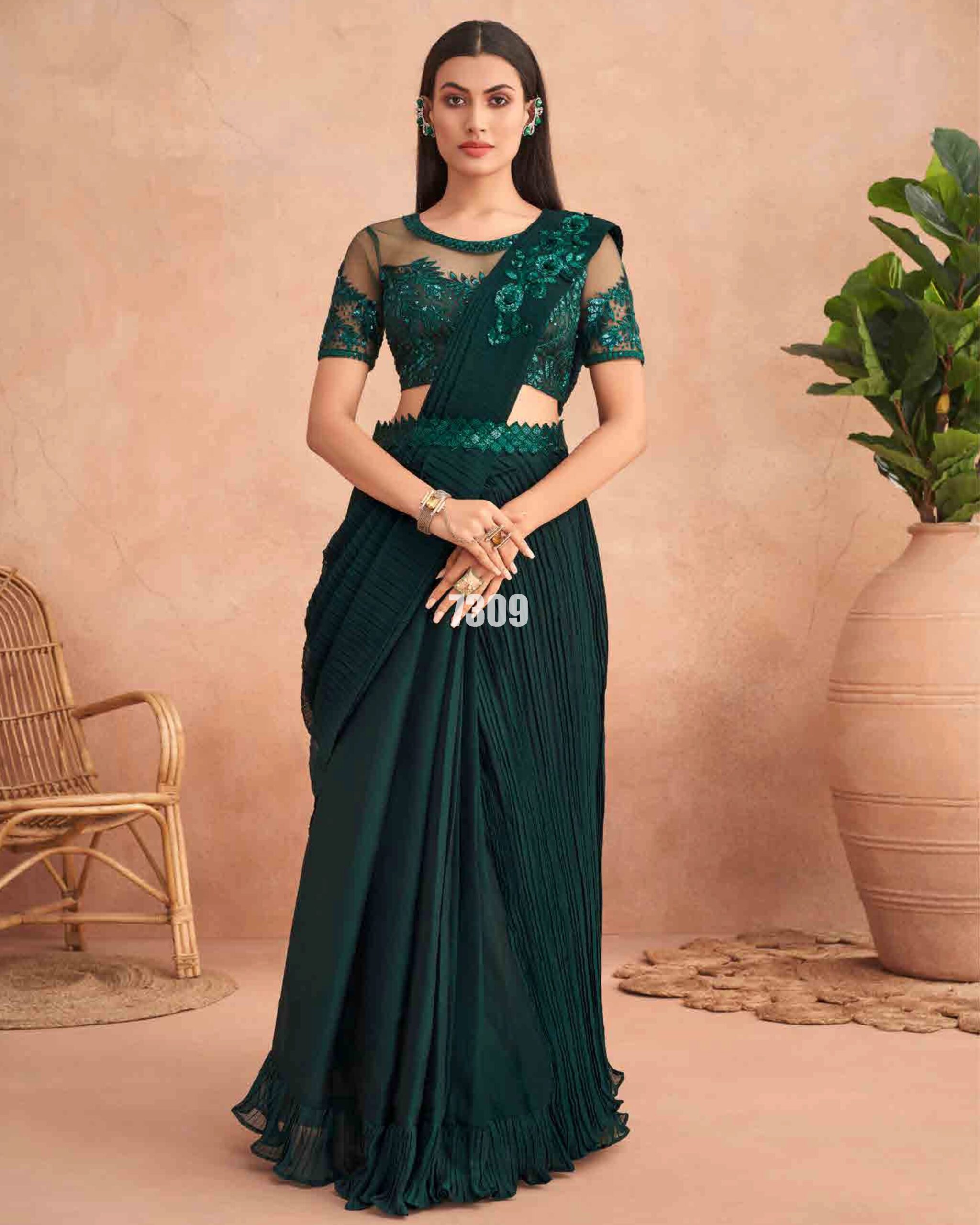 Ready To Wear Partywear Embroidery Saree With Blouse Collection