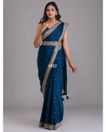 Festival Wear Un Stitched Chinon Art Silk Saree With Blouse