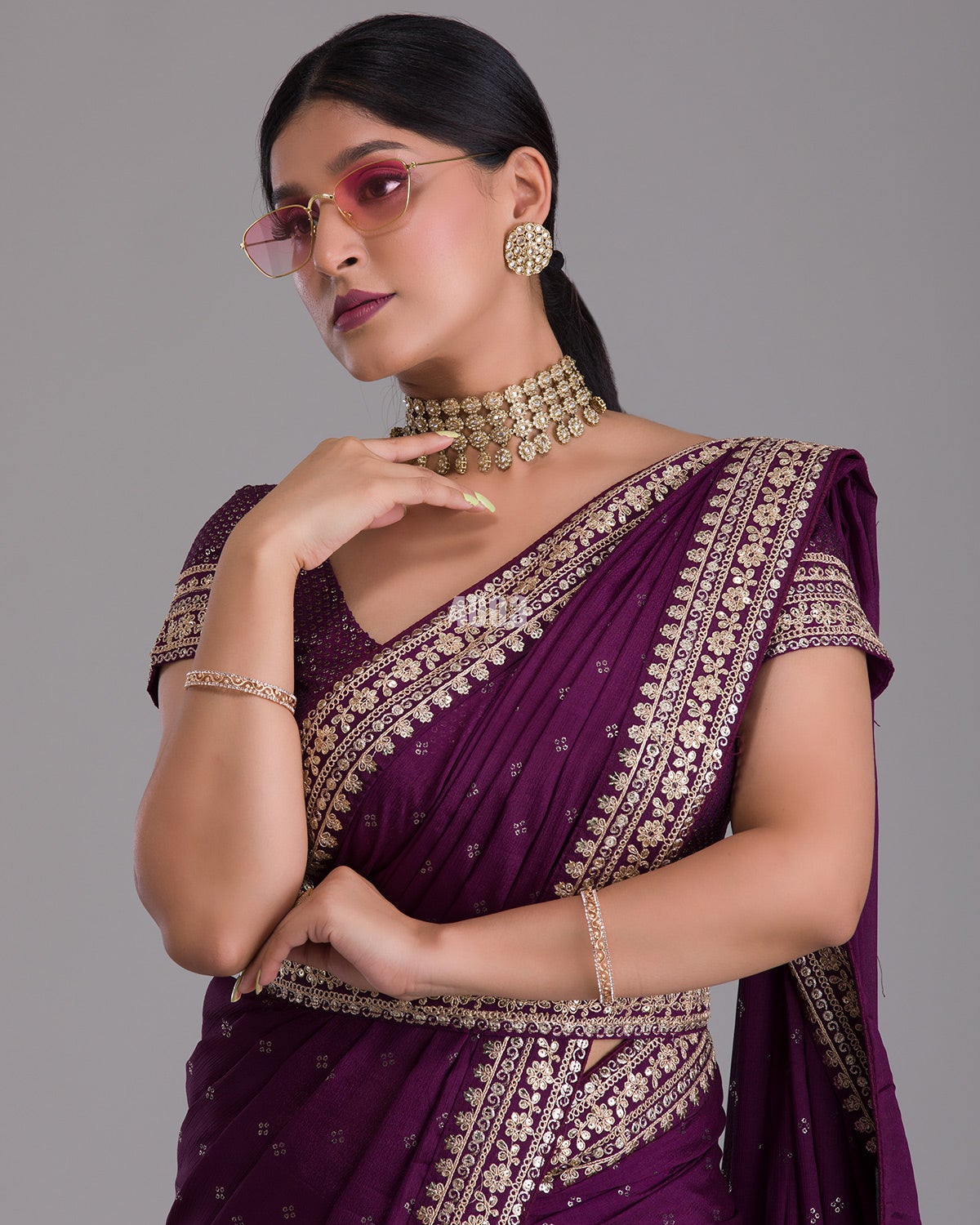 Festival Wear Un Stitched Chinon Art Silk Saree With Blouse