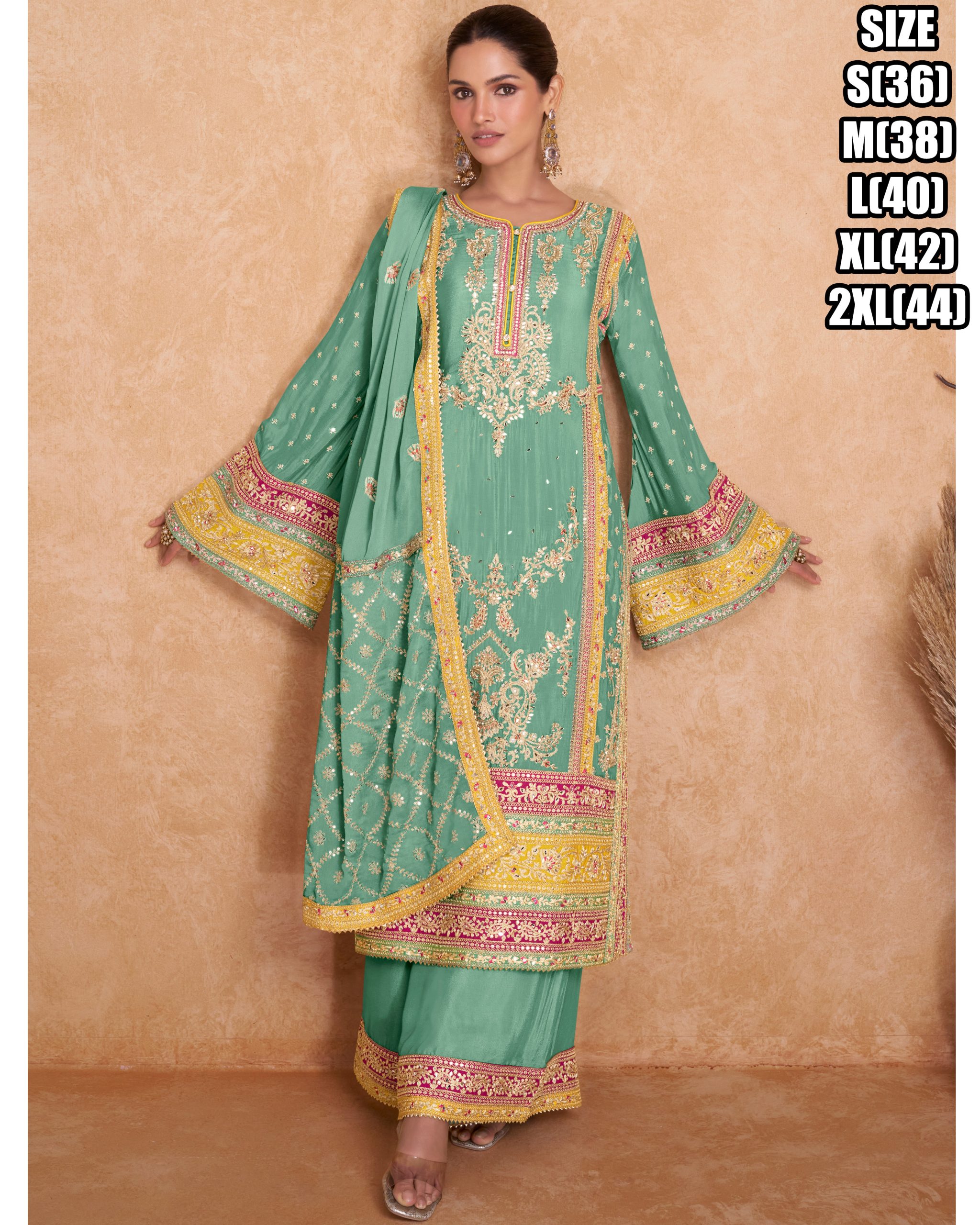 Women's Ready To Wear Real Chinon Heavy Embroidery Pakistani Style Salwar Suit