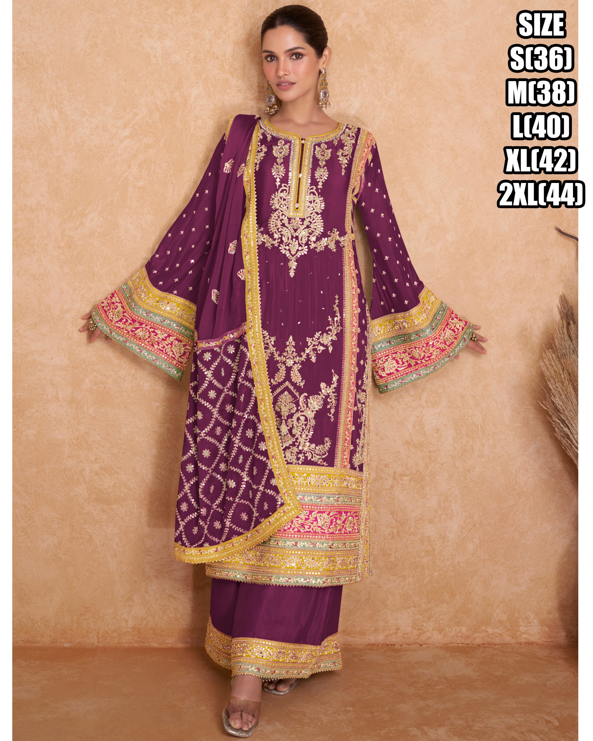 Women's Ready To Wear Real Chinon Heavy Embroidery Pakistani Style Salwar Suit