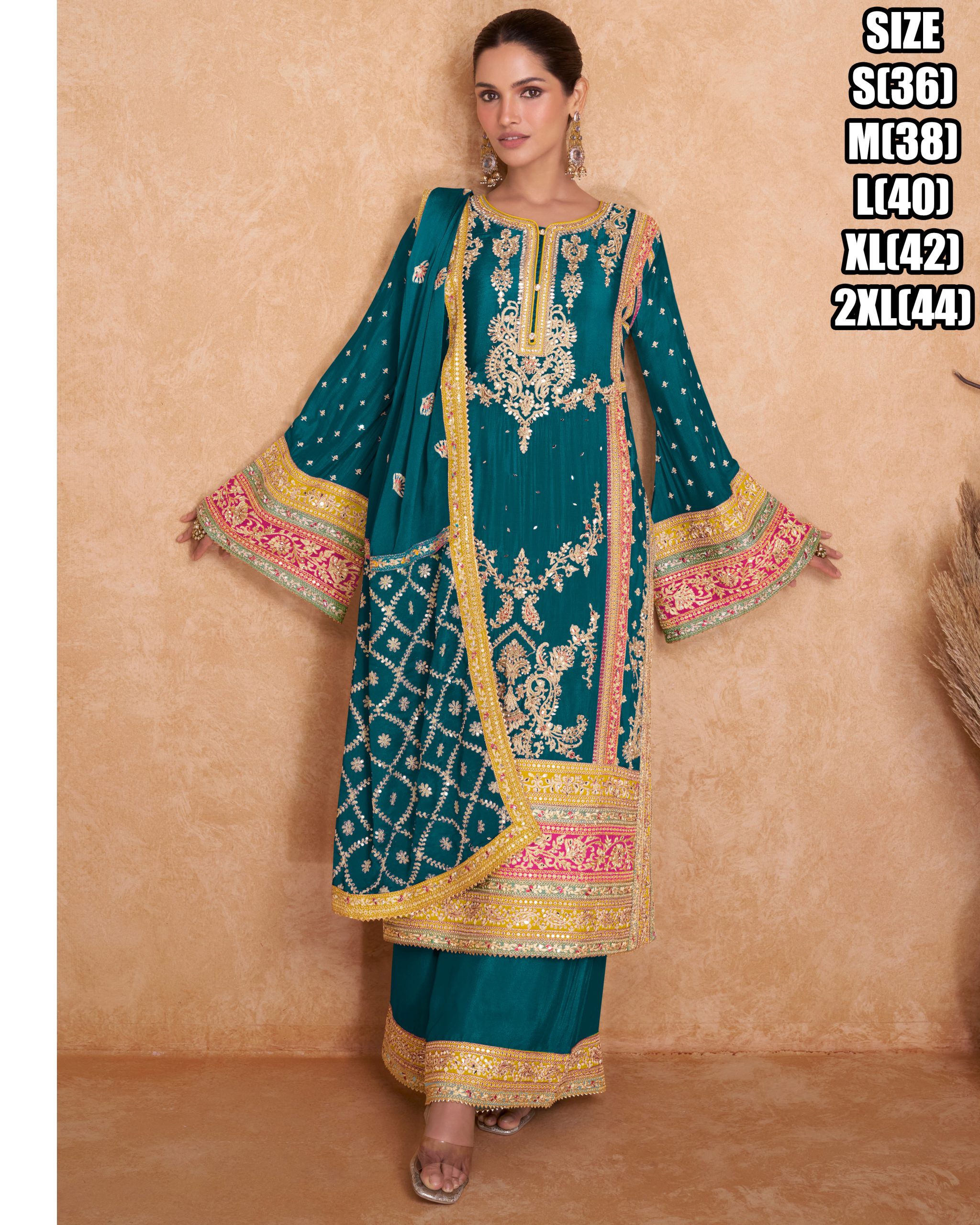Women's Ready To Wear Real Chinon Heavy Embroidery Pakistani Style Salwar Suit
