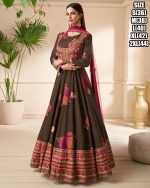 Ethnicrang Women's Real Georgette Embroidery Stitched Long Gown With Dupatta