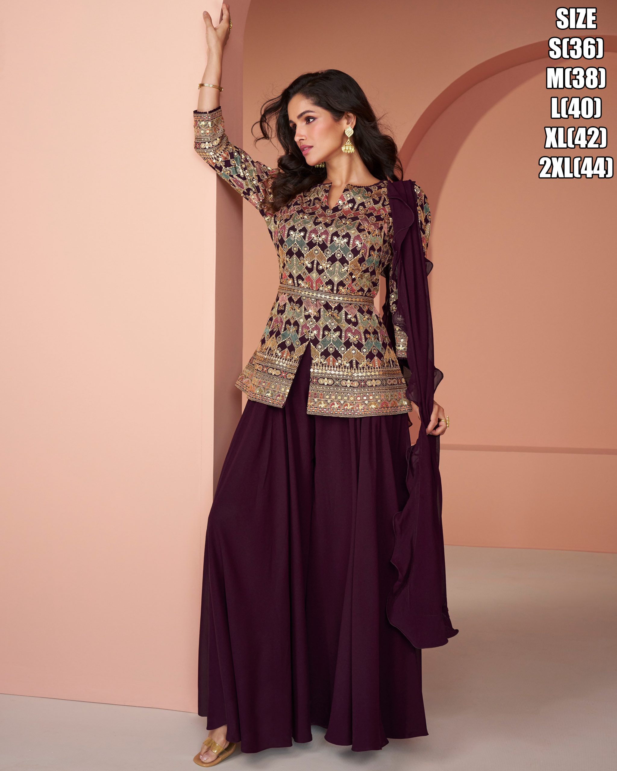 Women's Ready To Wear Real Georgette Embroidery Top With Plazzo With Dupatta