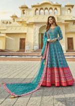 Designer Partywear Heavy Cherry Silk Stitched Gown With Dupatta