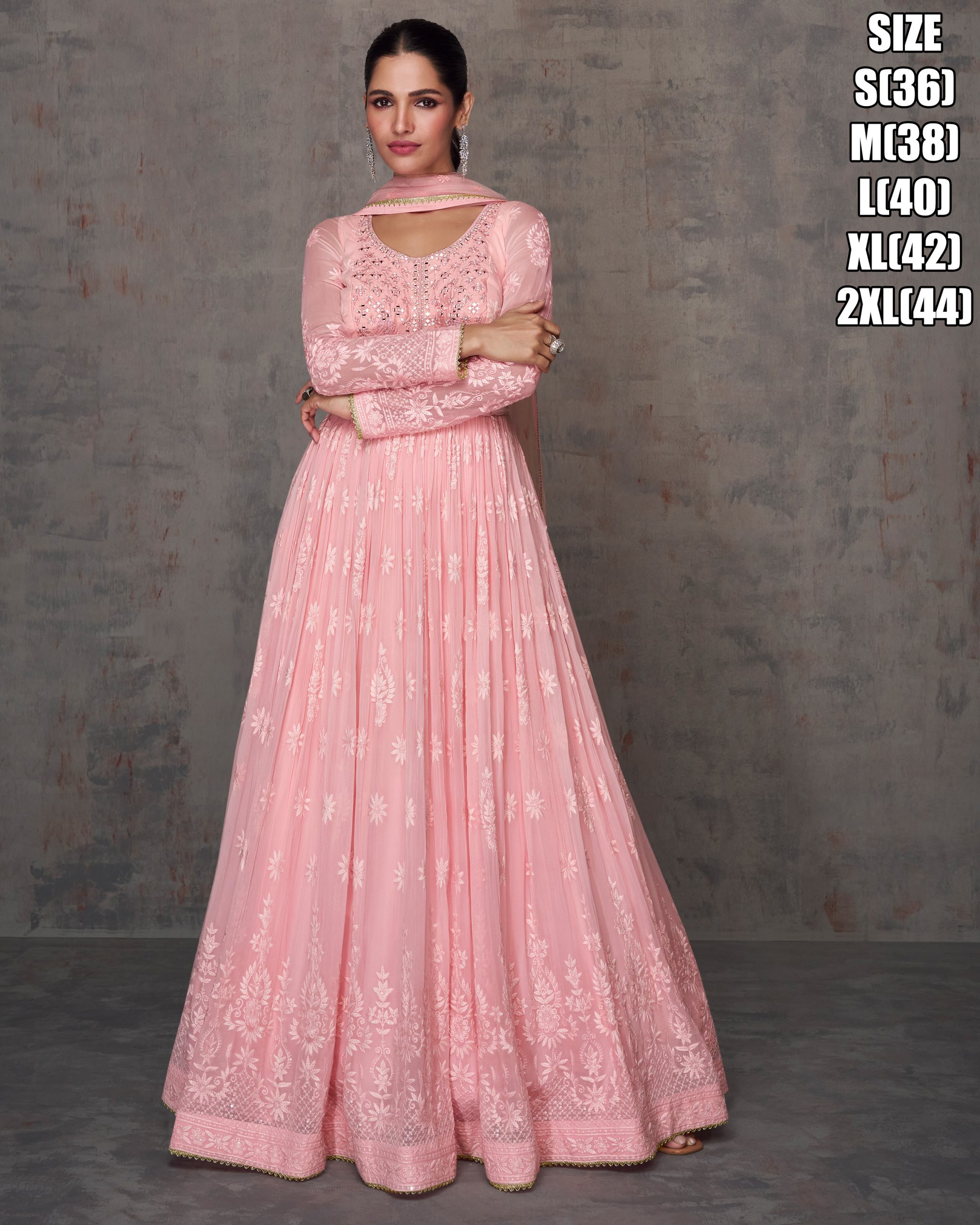 Women's Real Georgette Embroidery Stitched Gown With Dupatta