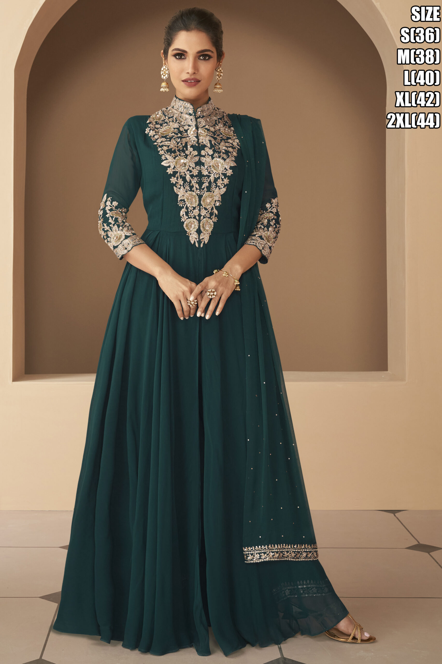 Readymade Real Georgette Partywear Embroidered Anarkali Gown