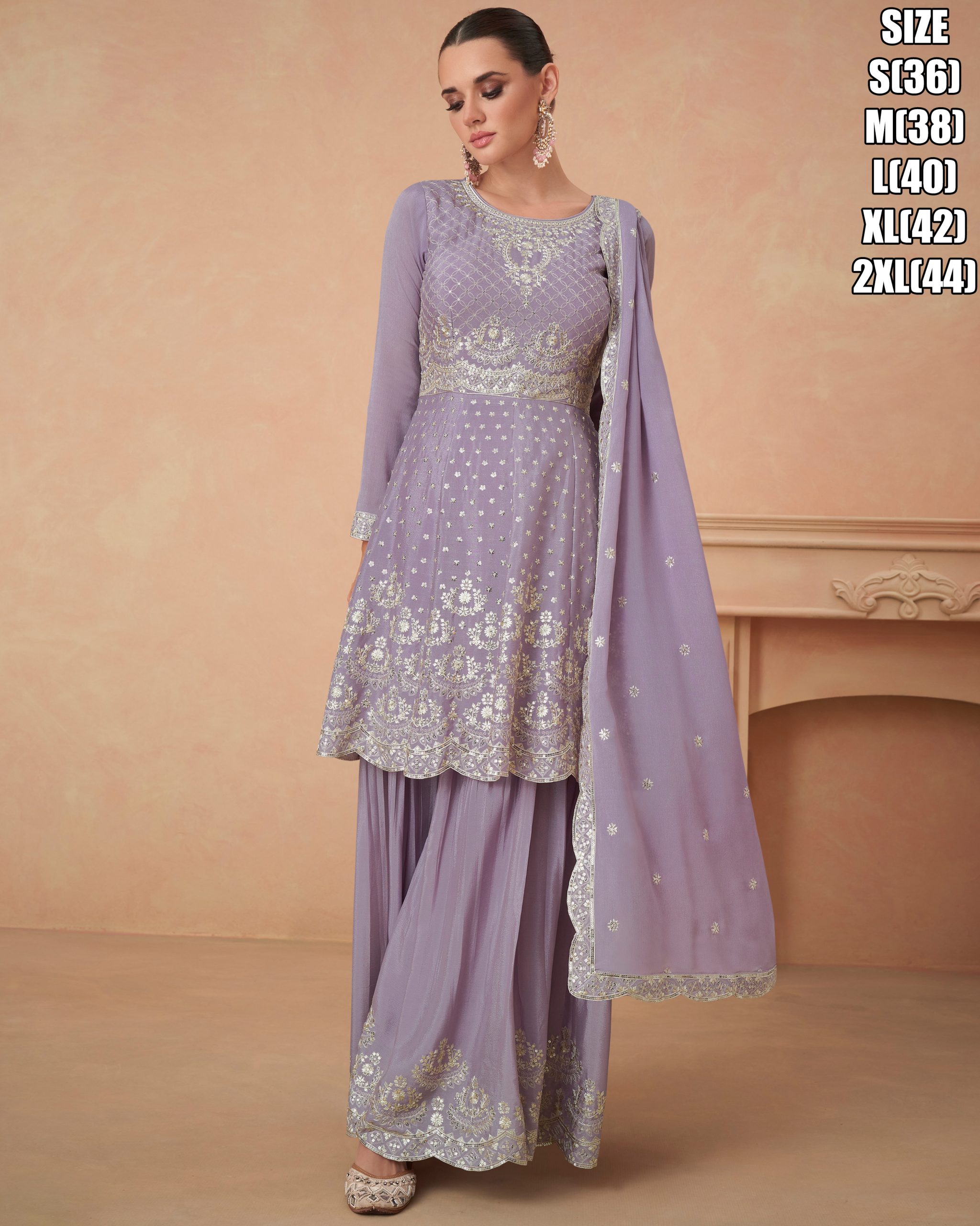 Women's Premium Chinon Embroidery Stitched Sharara Suit