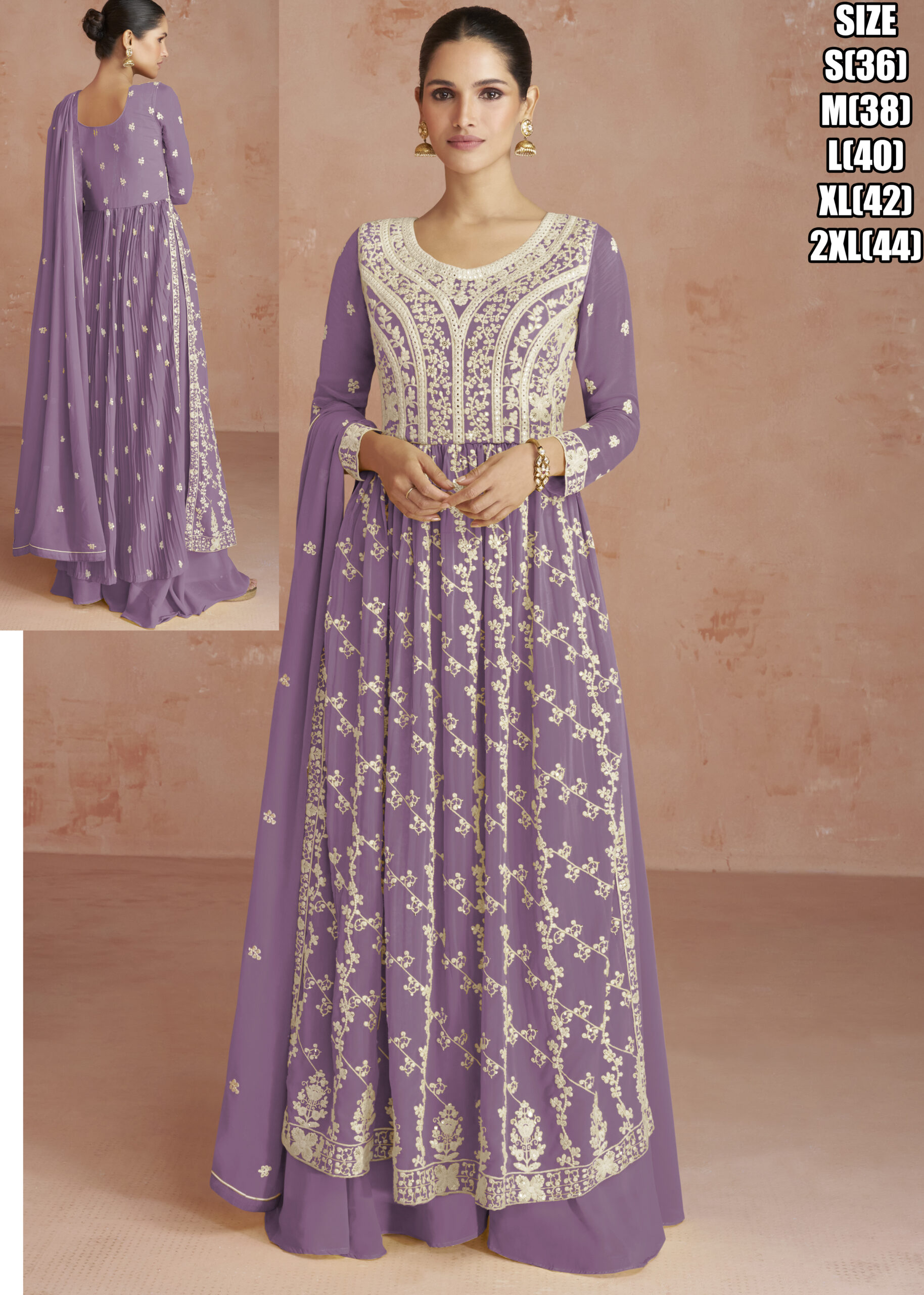 Stunning Readymade Georgette Top, Bottom, And Dupatta Set With Beautiful Embroidery Multi Colored Ensemble