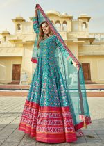 Designer Partywear Heavy Cherry Silk Stitched Gown With Dupatta