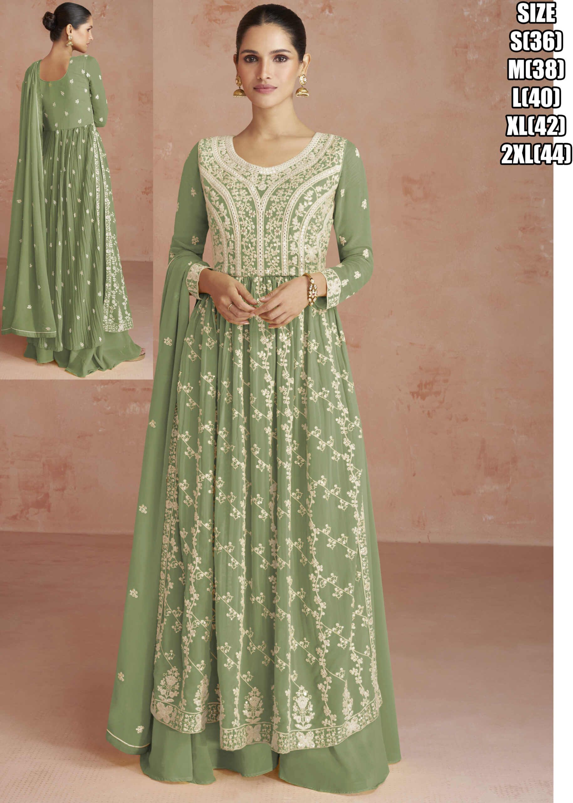 Stunning Readymade Georgette Top, Bottom, And Dupatta Set With Beautiful Embroidery Multi Colored Ensemble