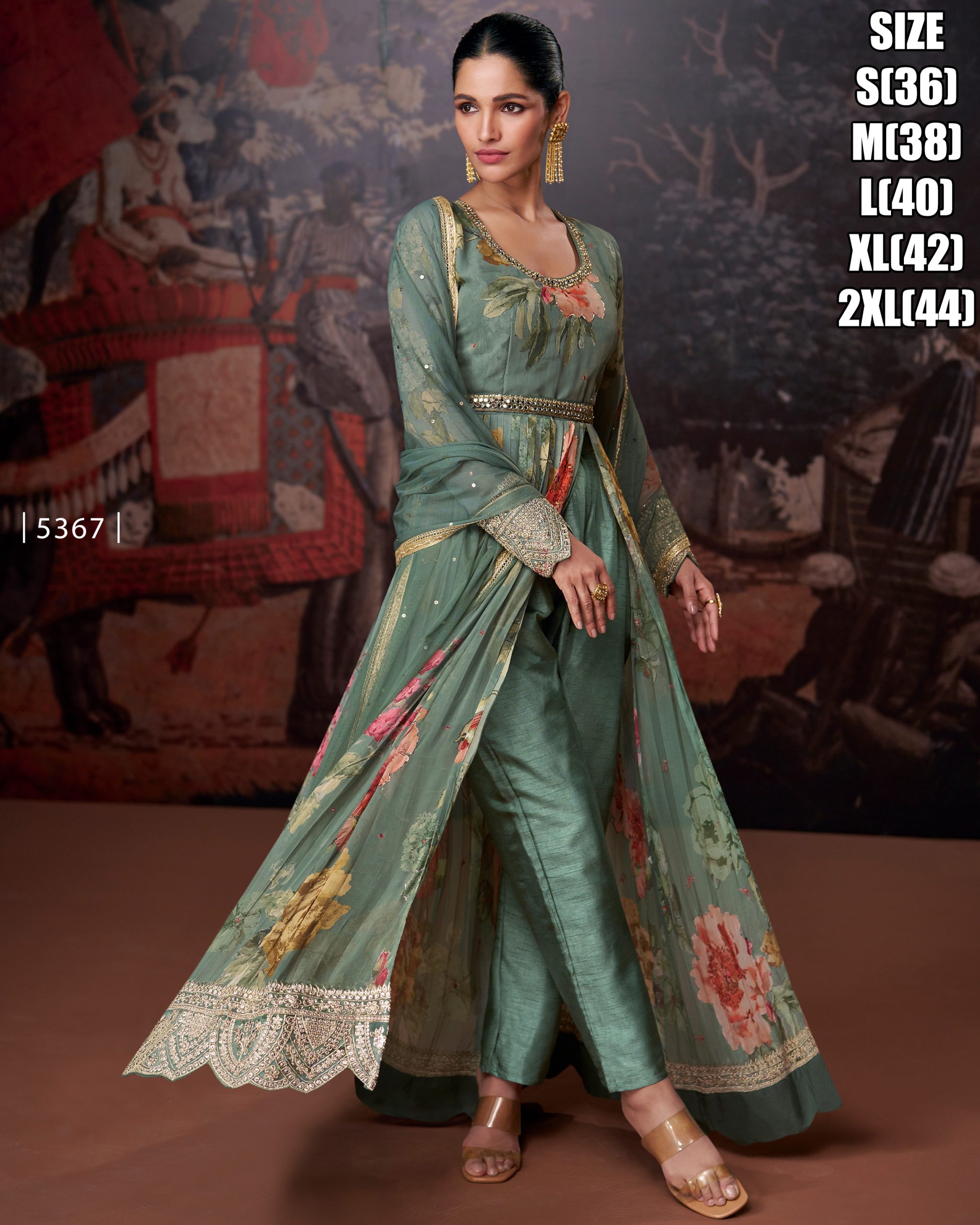 Women's Ready To Wear Real Georgette Floral Print & Embroidery Long Gown With Dupatta