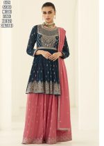 Elevate Your Eid Style With This Peplum Style Readymade Georgette Top, Palazzo, And Dupatta Set. Exquisite Embroidery In Multi-color