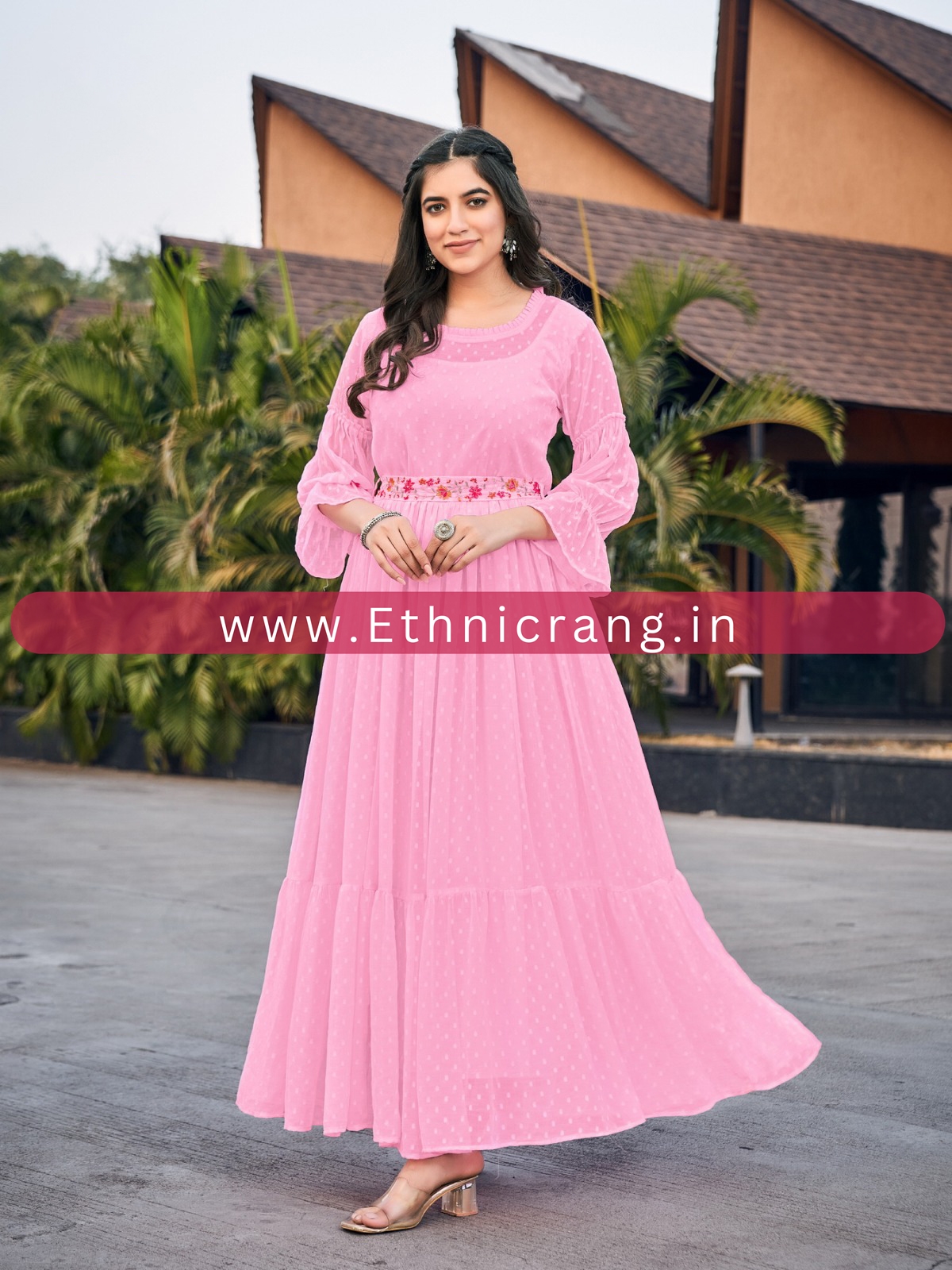 Readymade Embrodiery Chiffon Marbel Flared Gown