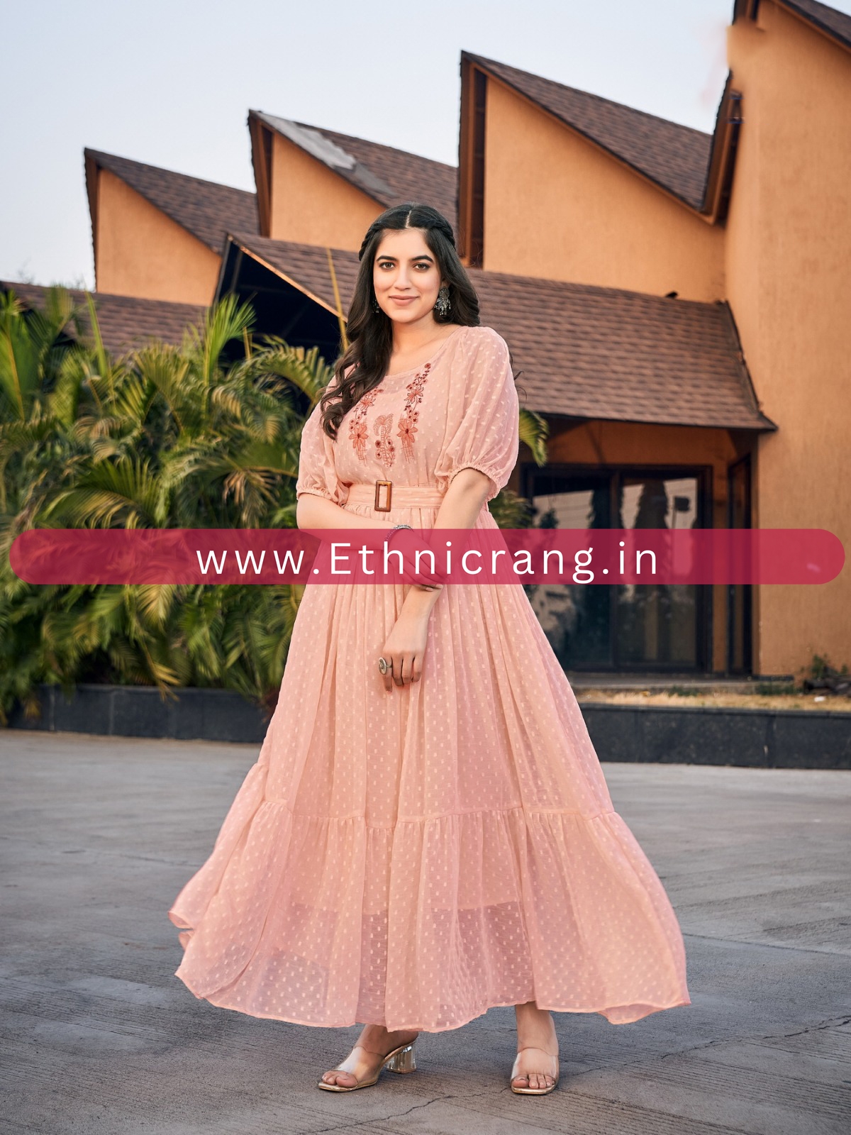 Readymade Embrodiery Chiffon Marbel Flared Gown