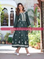 Women Embroidered Lkhnavi Rayon Flared Kurti