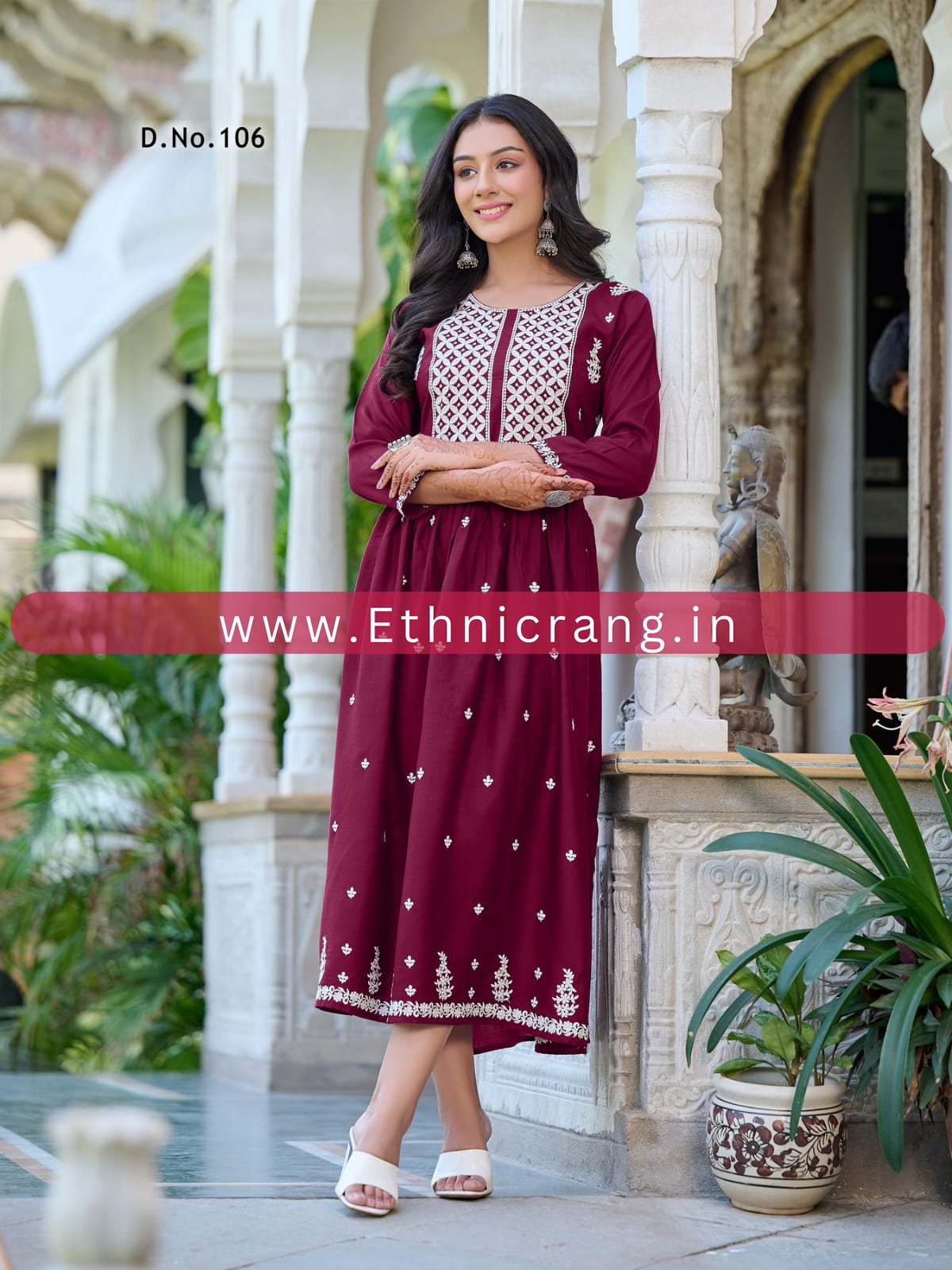 Women Embroidered Lkhnavi Rayon Flared Kurti