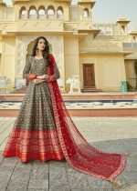 Designer Partywear Heavy Cherry Silk Stitched Gown With Dupatta