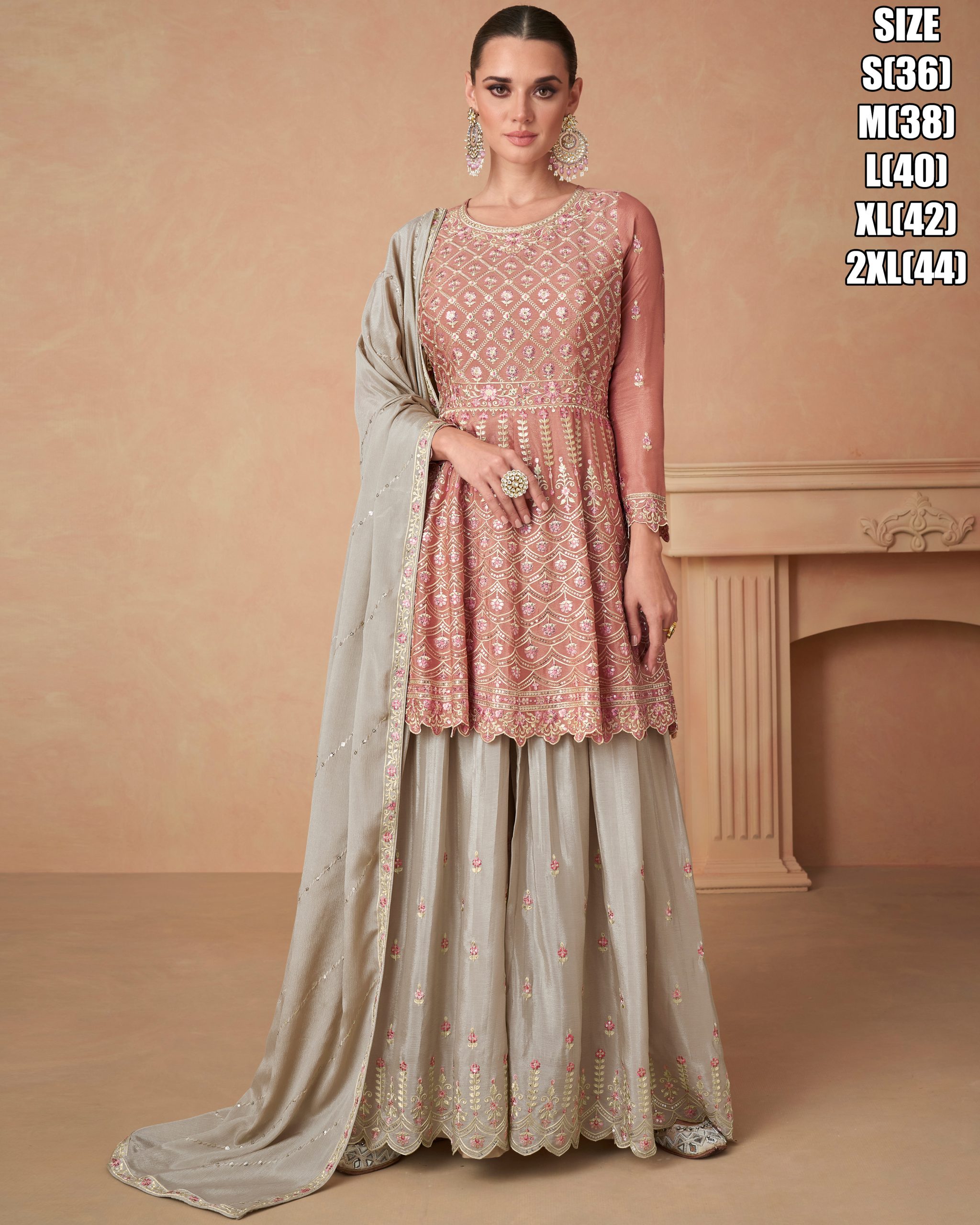Women's Premium Chinon Embroidery Stitched Sharara Suit