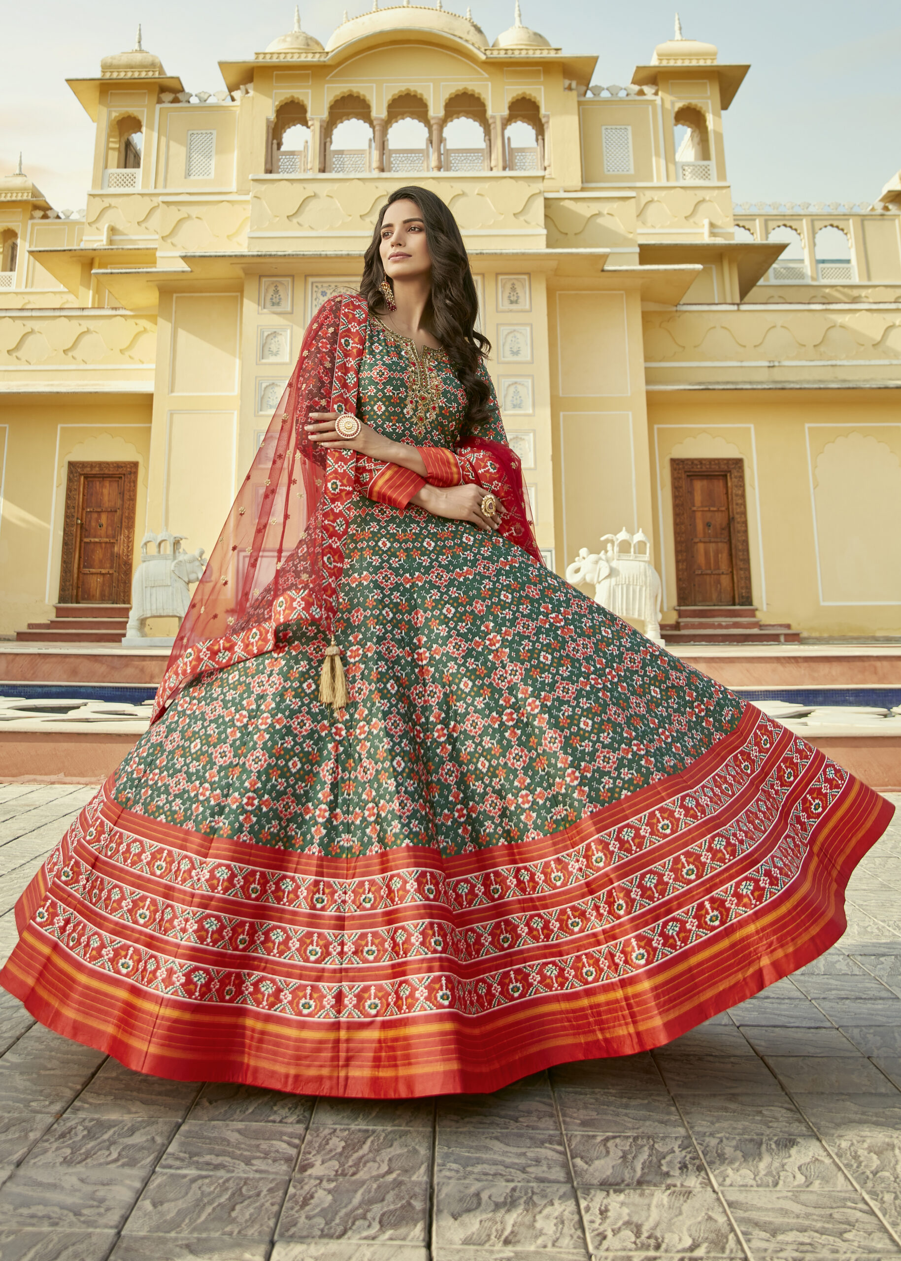 Designer Partywear Heavy Cherry Silk Stitched Gown With Dupatta
