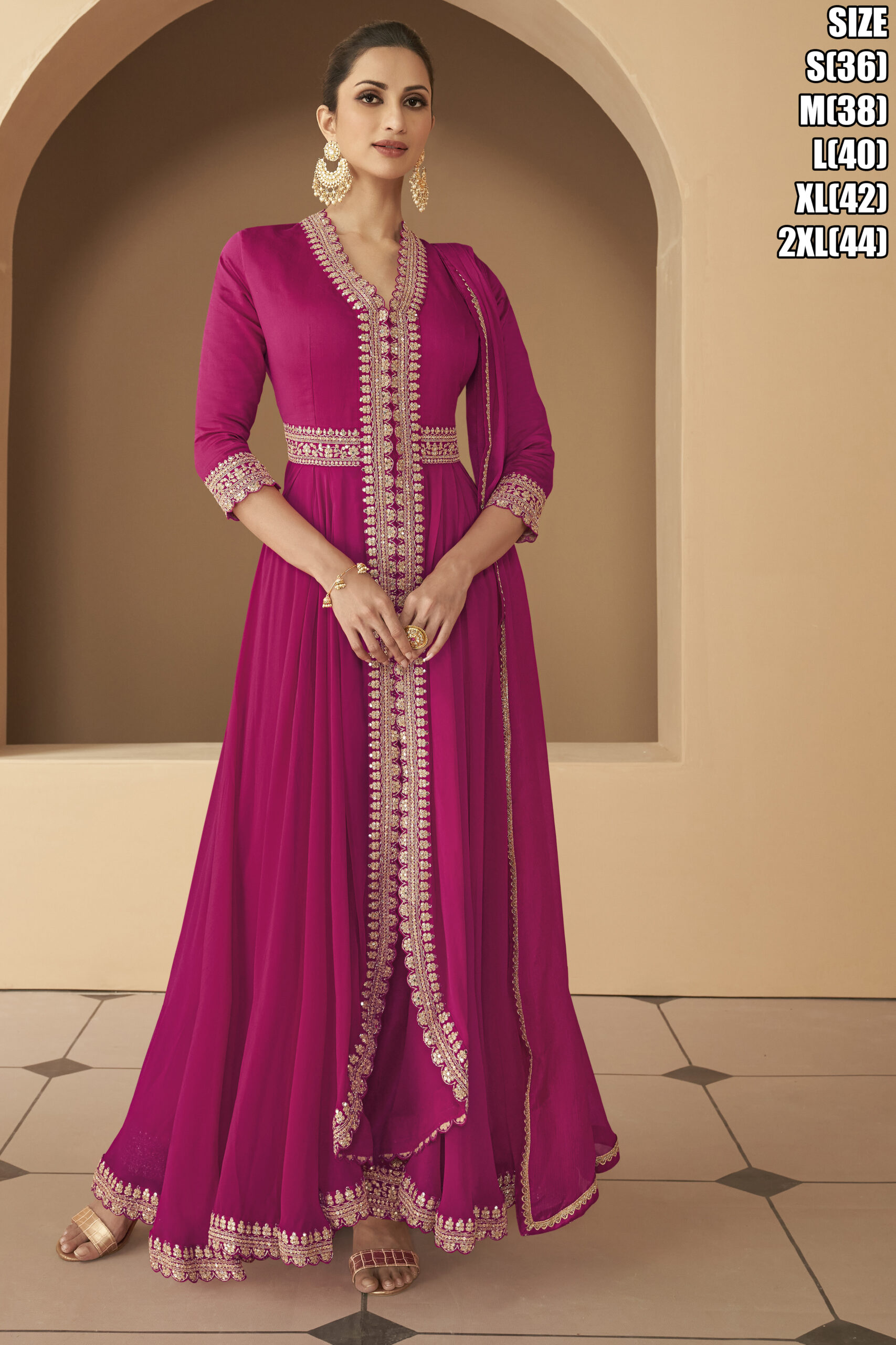 Readymade Real Georgette Partywear Embroidered Anarkali Gown
