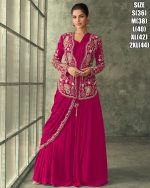 Women's Real Georgette Embrodiery Gown With Drape Dupatta | Draped Gown Dress Drape Designer Dresses Designer Drape Gowns Drape Gown With Jacket Drape Indo Western Dress Latest Drape Dresses