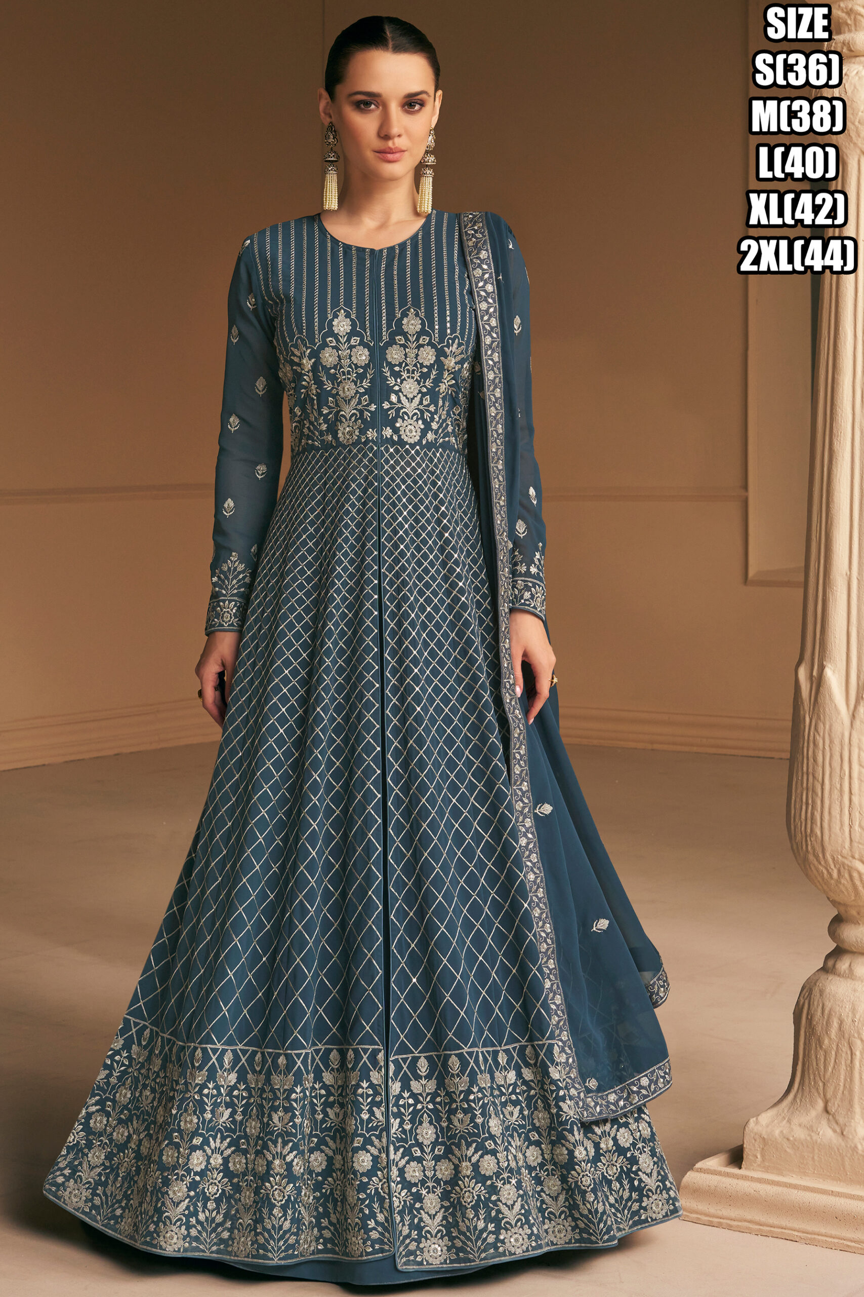 Ready To Wear Real Georgette Heavy Embroidery Gown And Dupatta