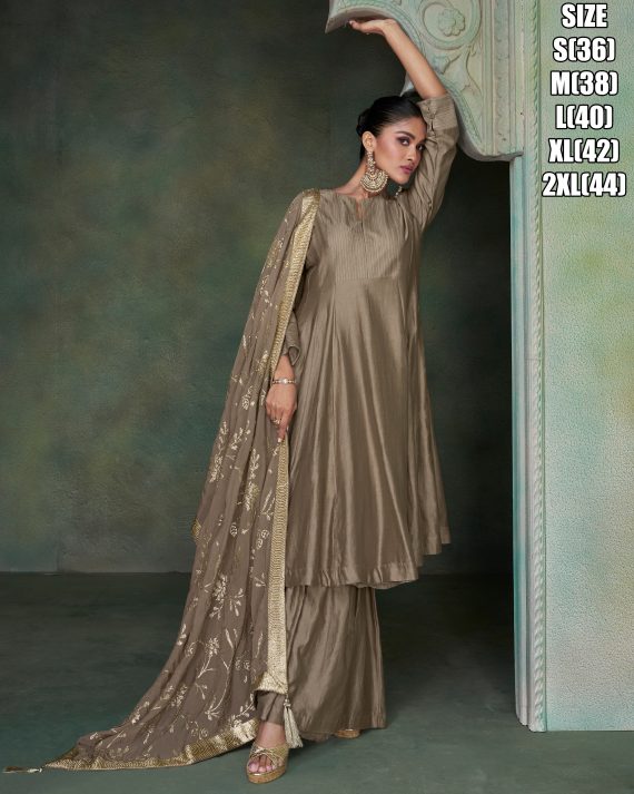 Ethnicrang Women's Stitched Pure Silk Embroidered 3 Pcs Dress