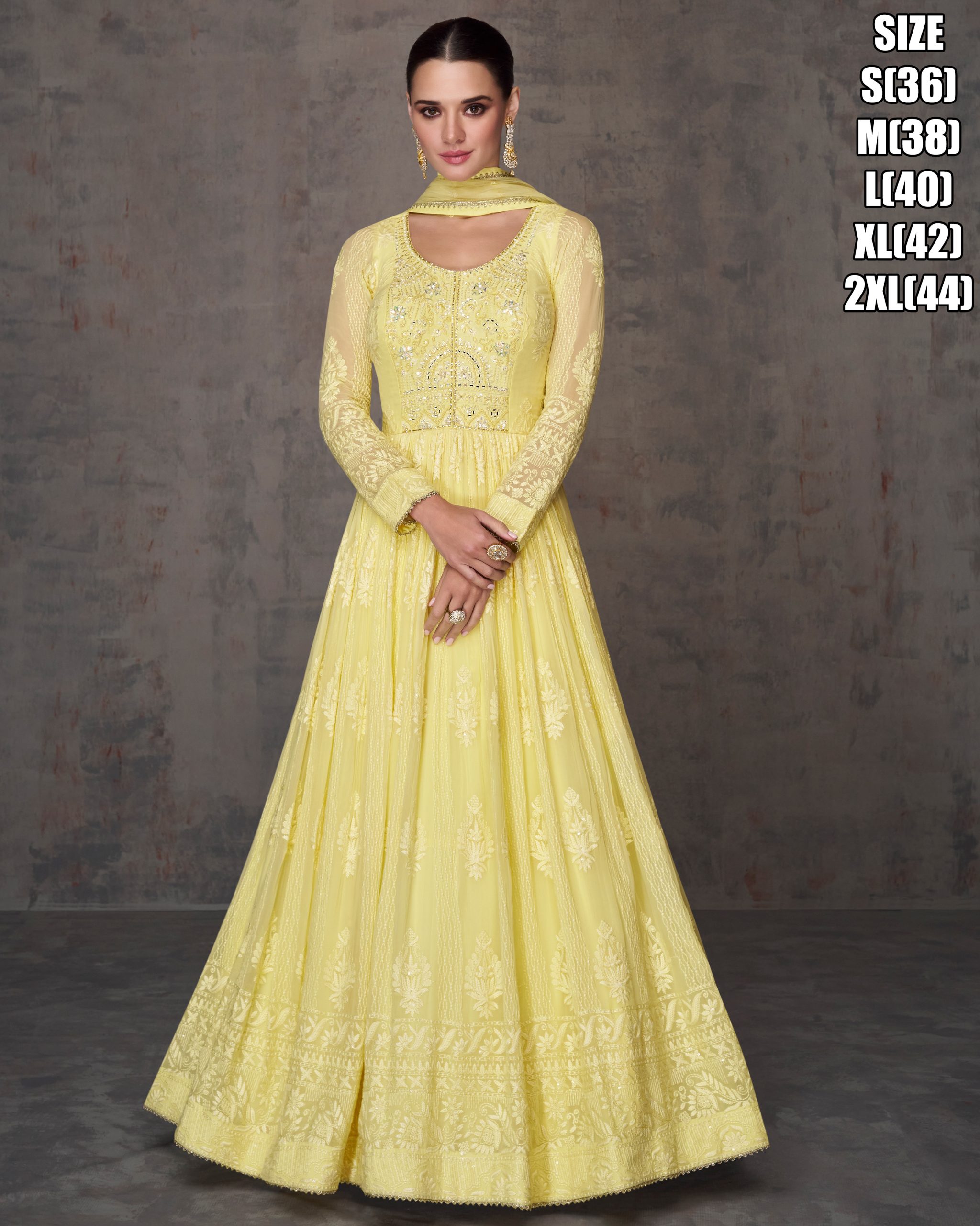 Women's Real Georgette Embroidery Stitched Gown With Dupatta