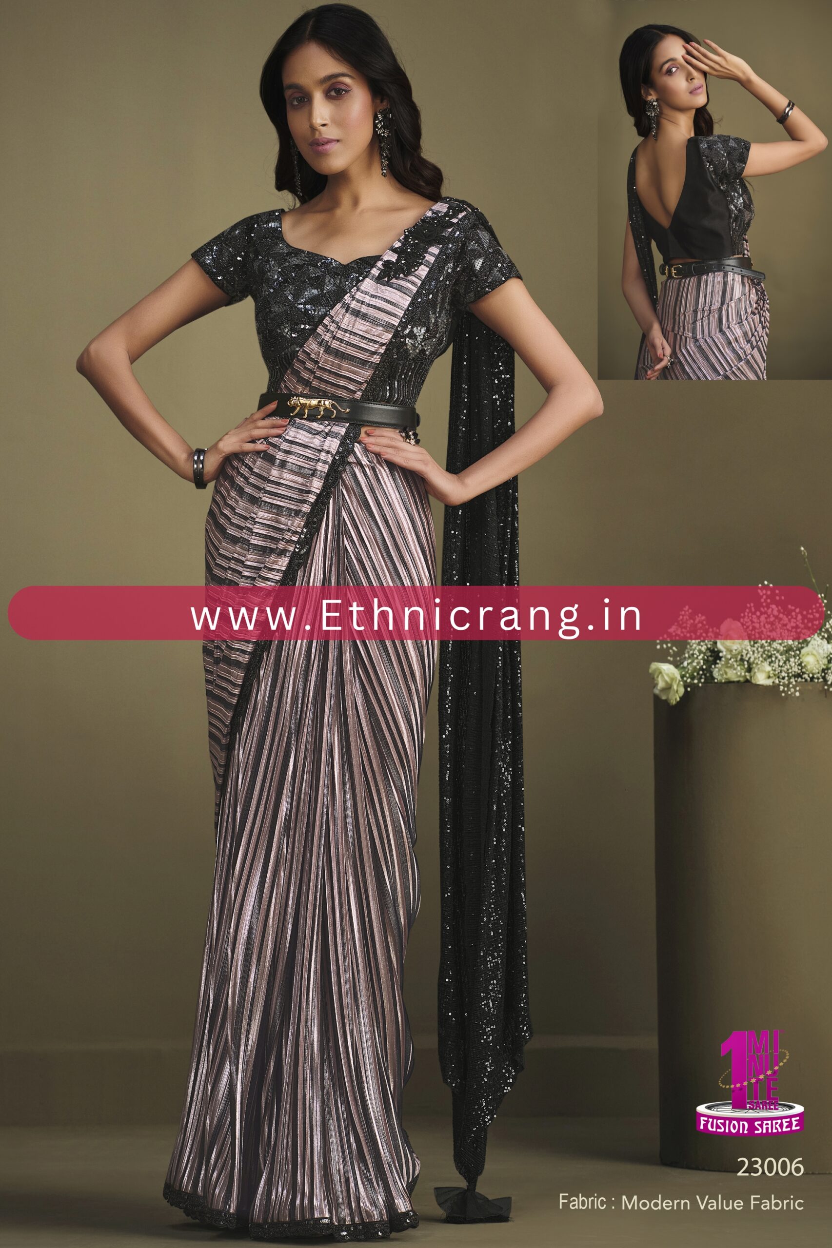 Ethnicrang Womens Ready To Wear Embroidery Saree With Blouse