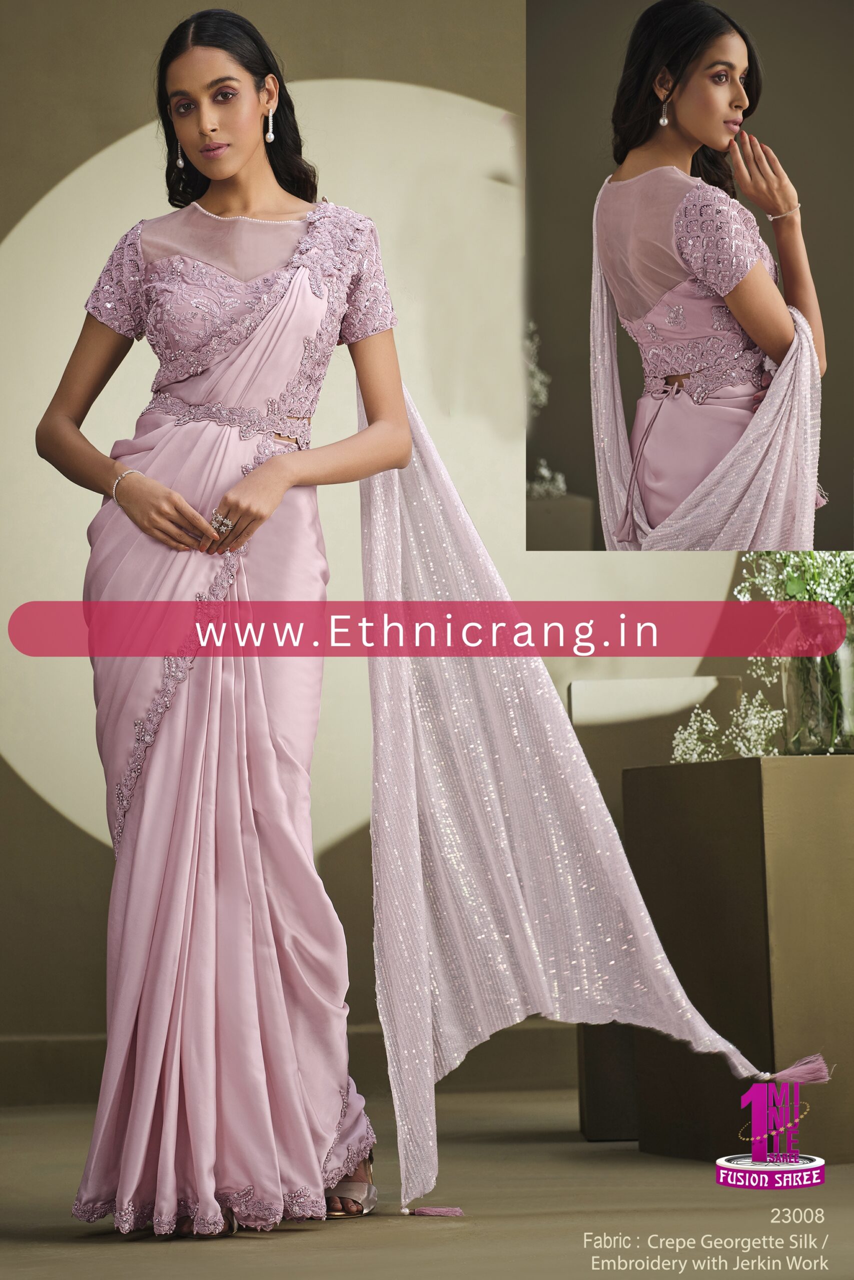 Ethnicrang Womens Ready To Wear Embroidery Saree With Blouse