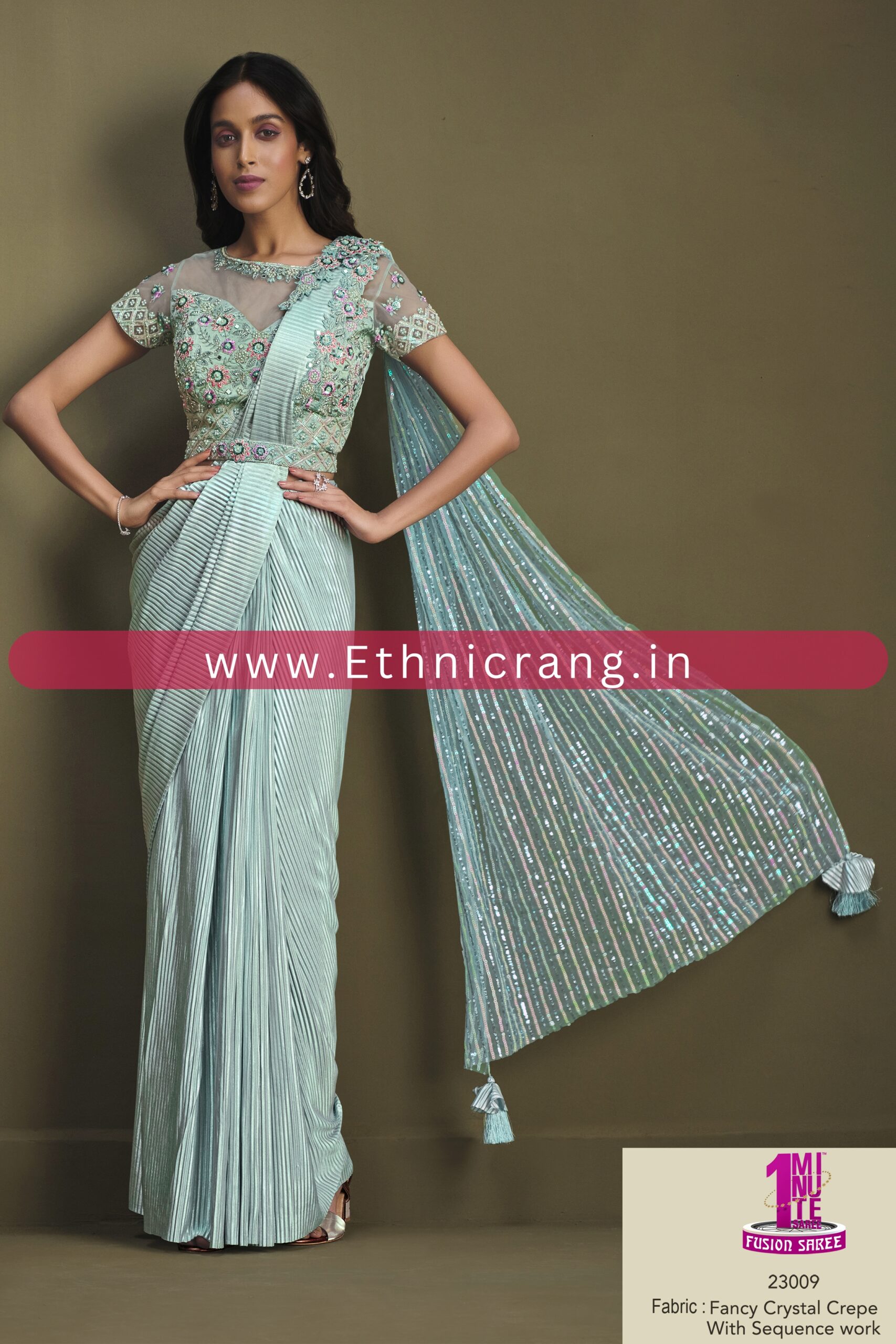 Ethnicrang Womens Ready To Wear Embroidery Saree With Blouse