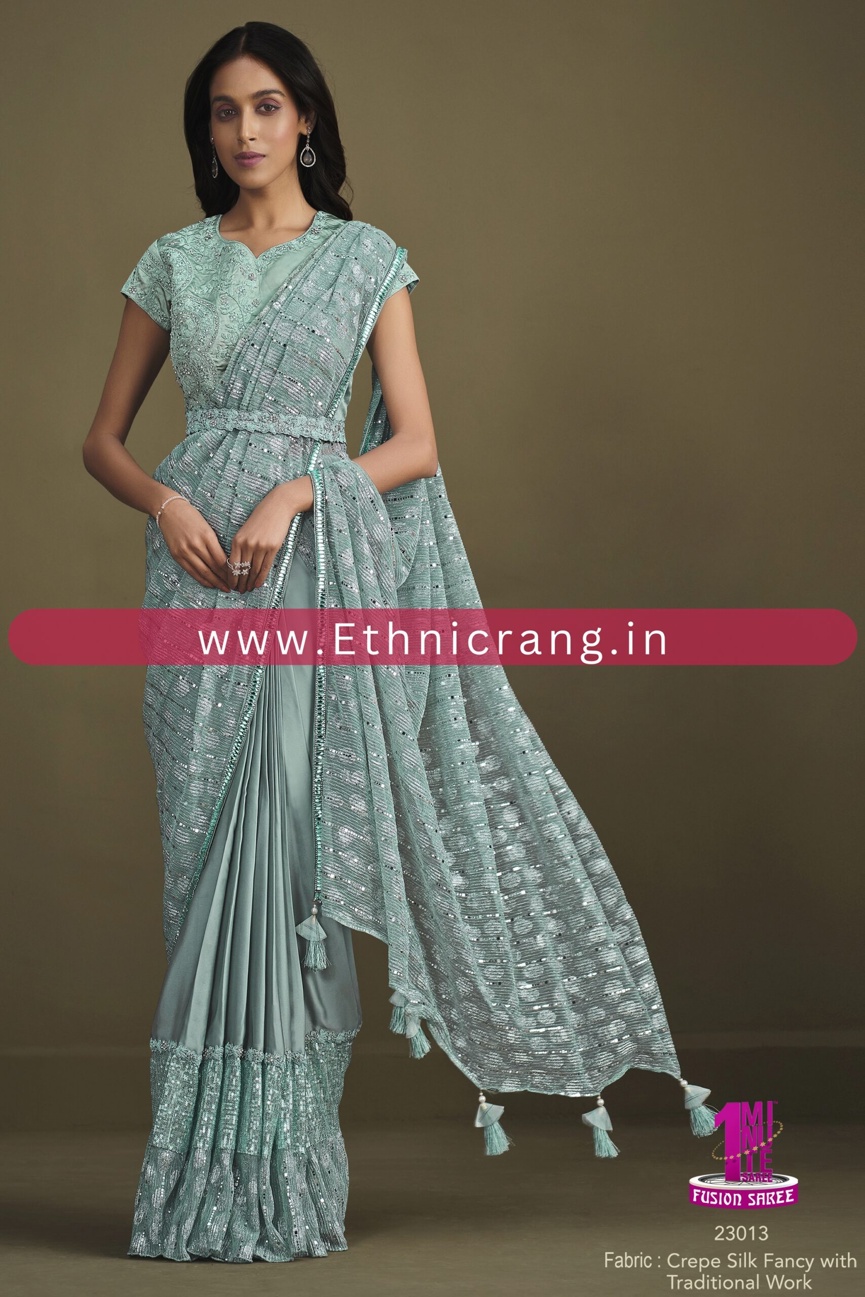 Ethnicrang Womens Ready To Wear Embroidery Saree With Blouse