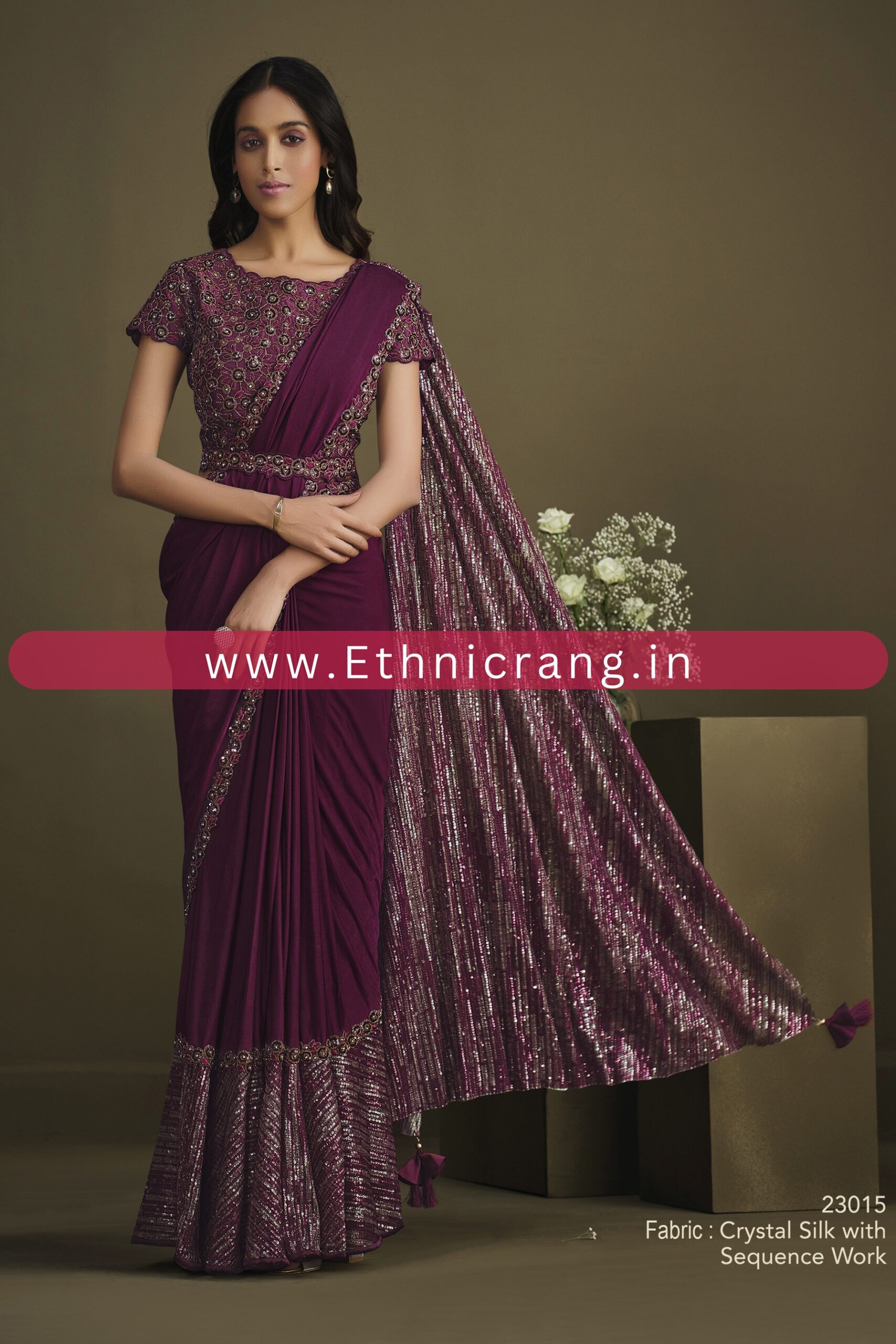 Ethnicrang Womens Ready To Wear Embroidery Saree With Blouse