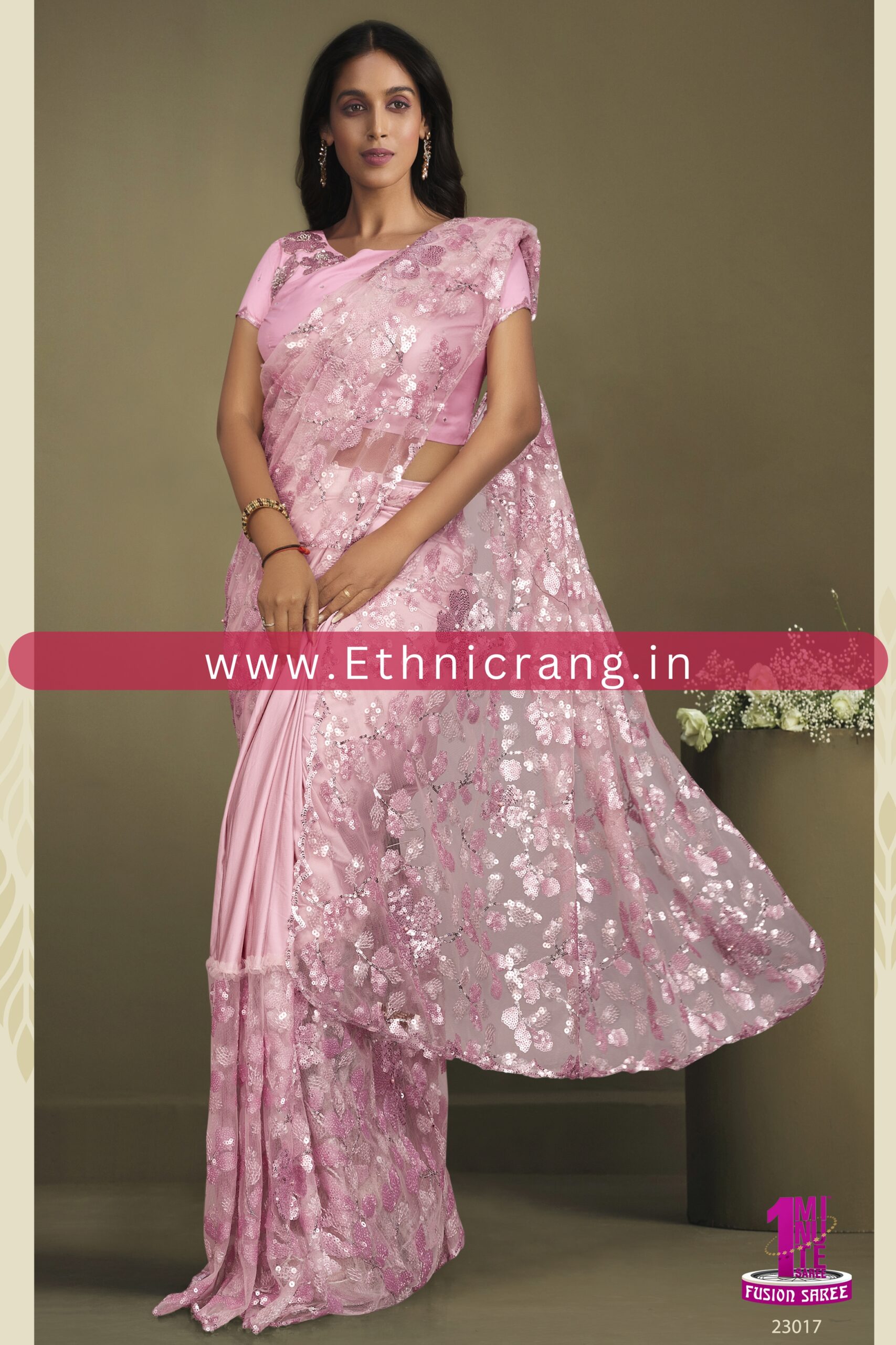 Ethnicrang Womens Ready To Wear Embroidery Saree With Blouse