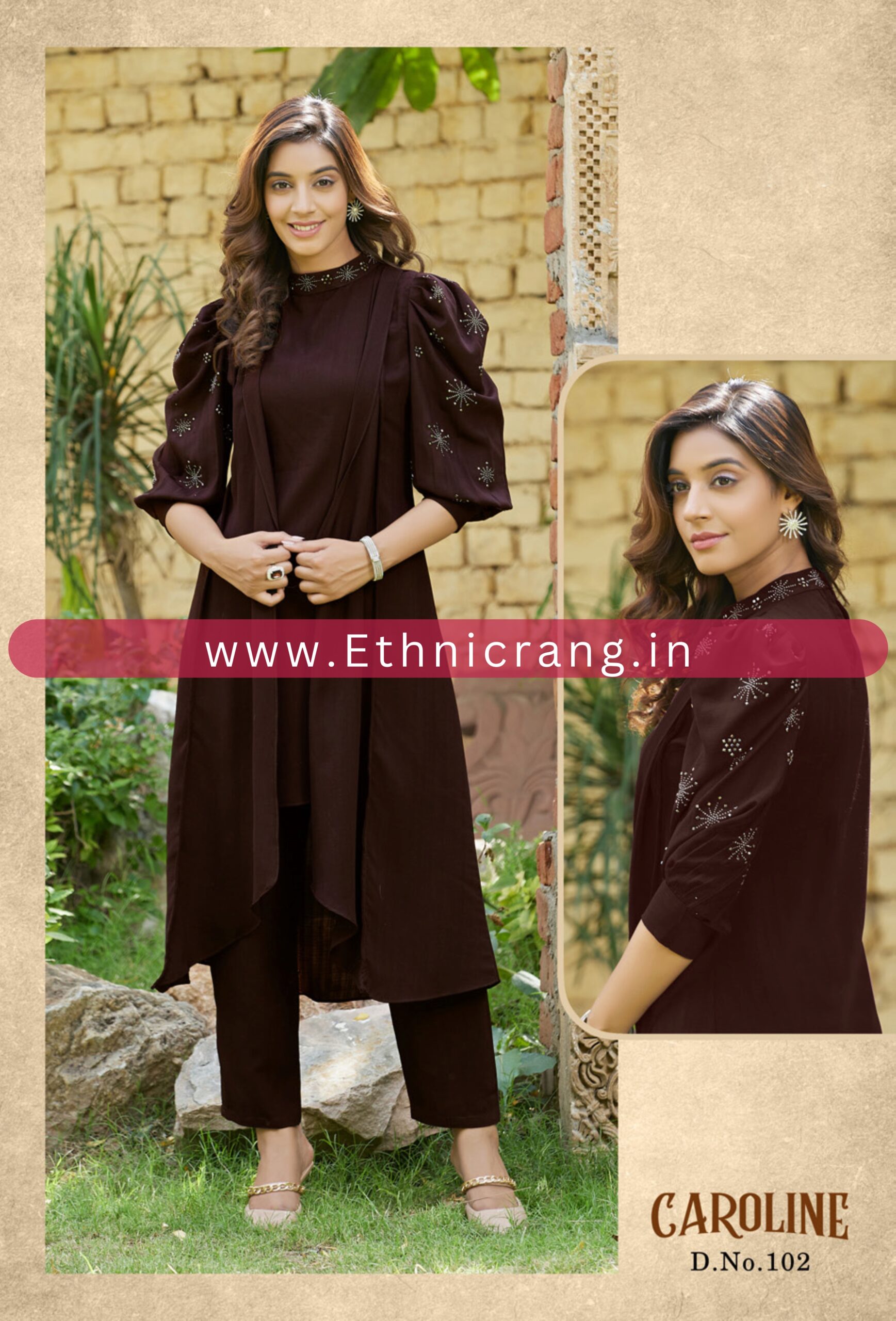 Ethnicrang Women's Gentalman Handwork Readymade Cord Set