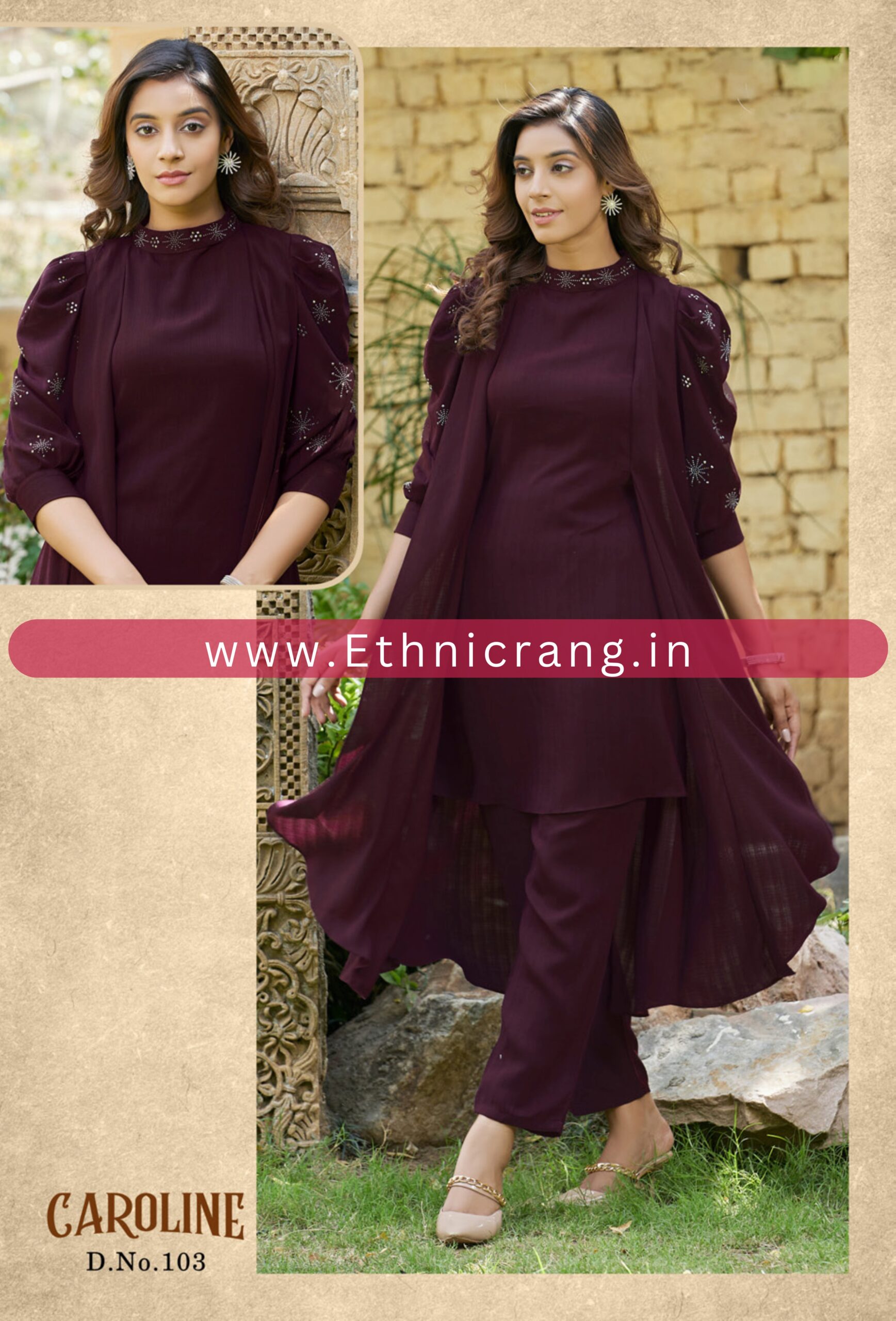 Ethnicrang Women's Gentalman Handwork Readymade Cord Set