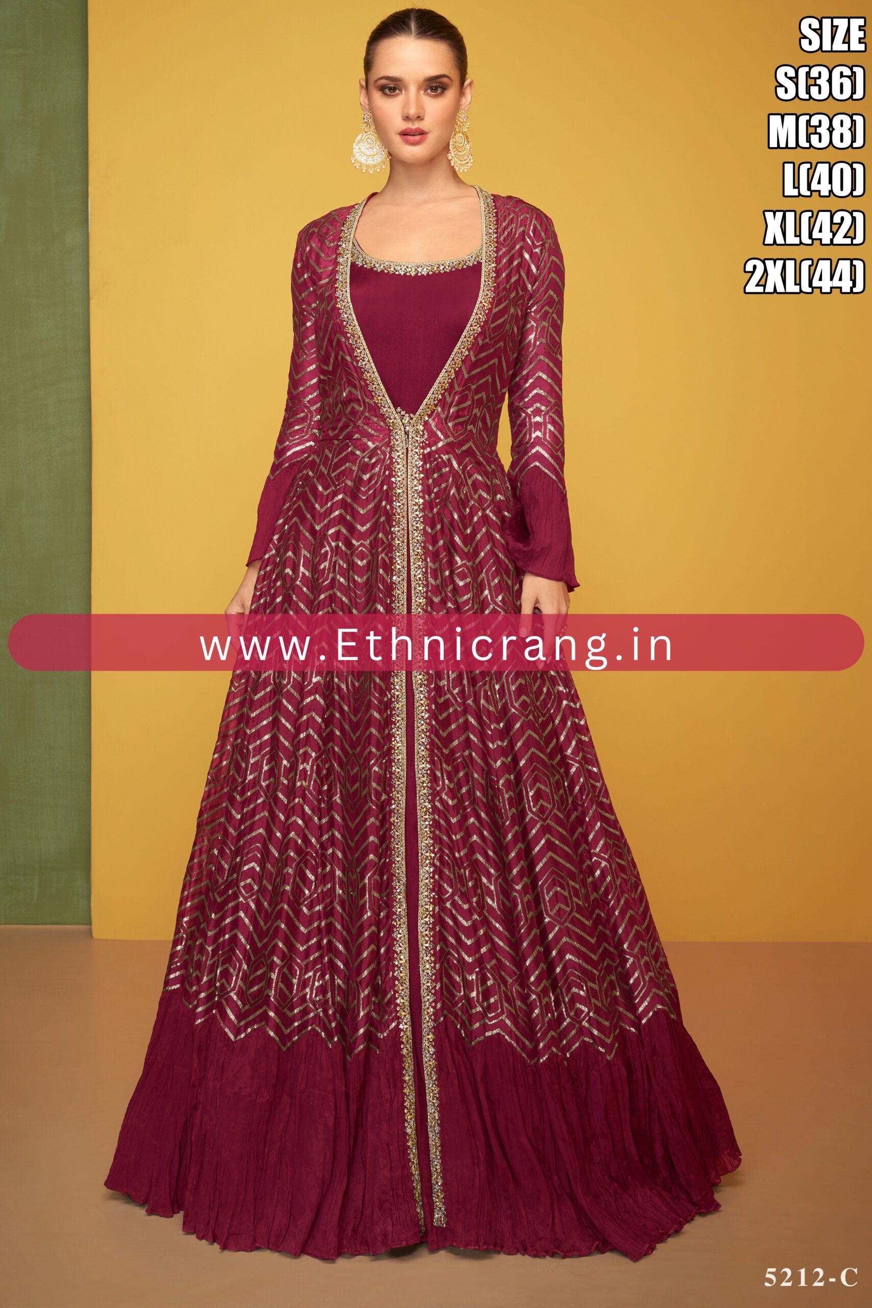 Ethnicrang Women's Premium Silk Embroidery Readymade Gown With Shrug