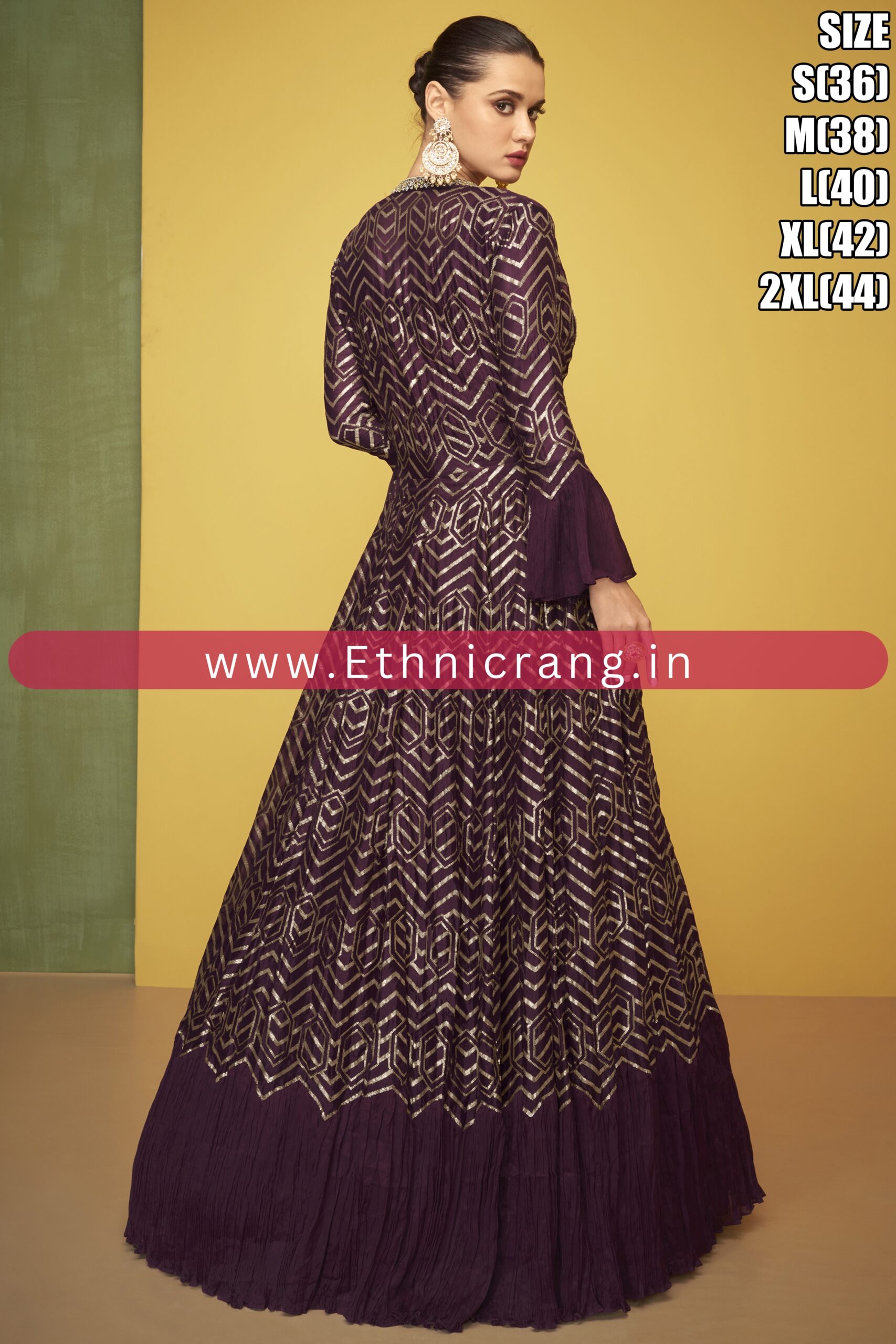 Ethnicrang Women's Premium Silk Embroidery Readymade Gown With Shrug