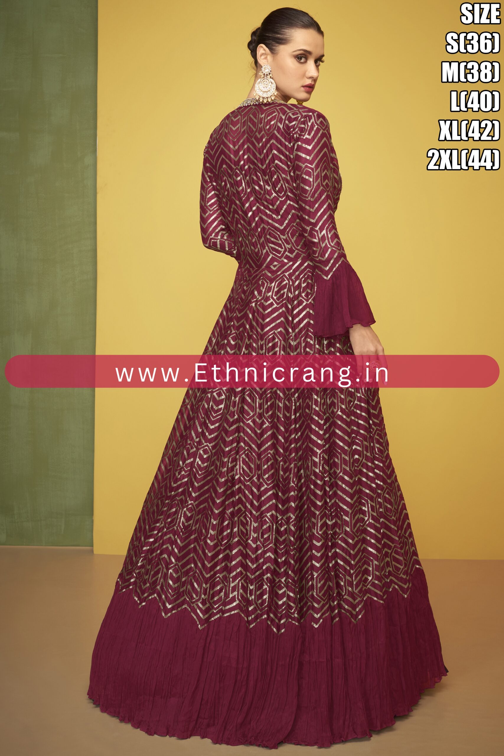 Ethnicrang Women's Premium Silk Embroidery Readymade Gown With Shrug