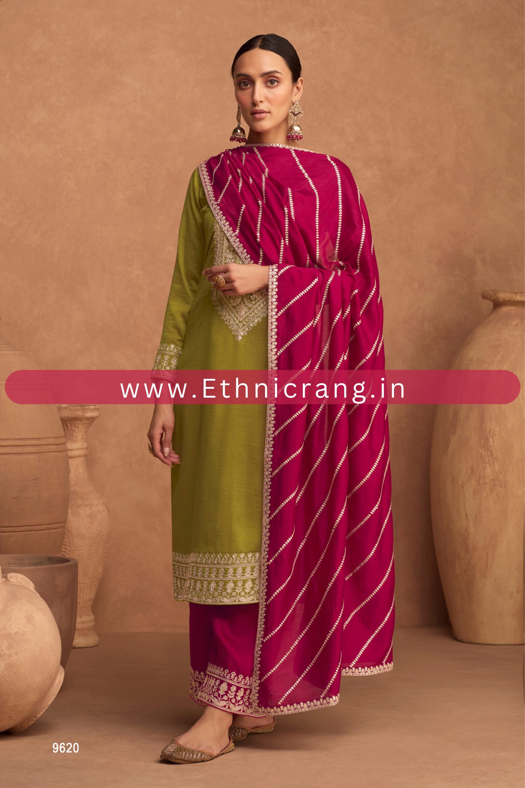 Ethnicrang Women's Premium Silk Embroidery Semi Stitched Salwar Suit