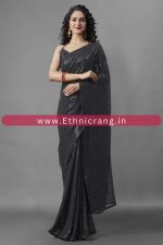 Ethnicrang Women's Heavy Georgette Silk Sequence Un-Stitched Saree With Banglori Blouse