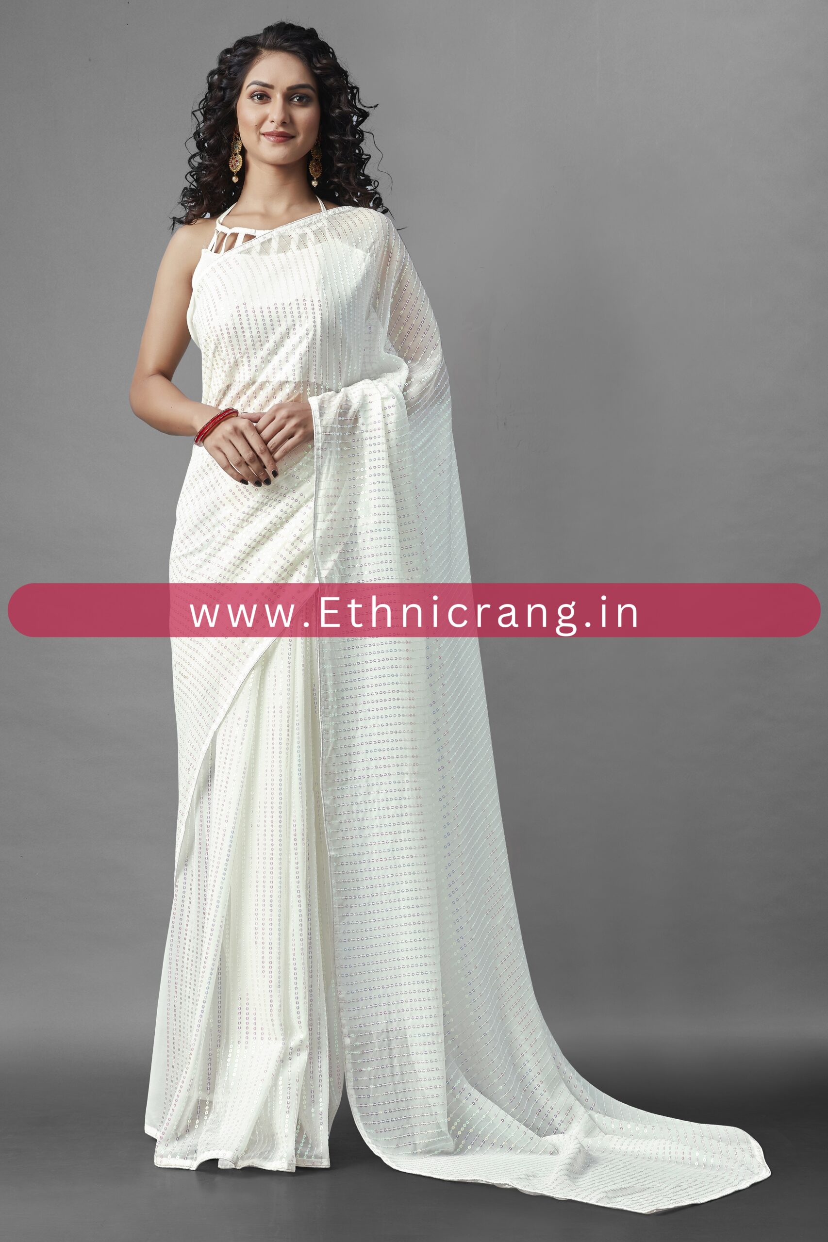 Ethnicrang Women's Heavy Georgette Silk Sequence Un-Stitched Saree With Banglori Blouse