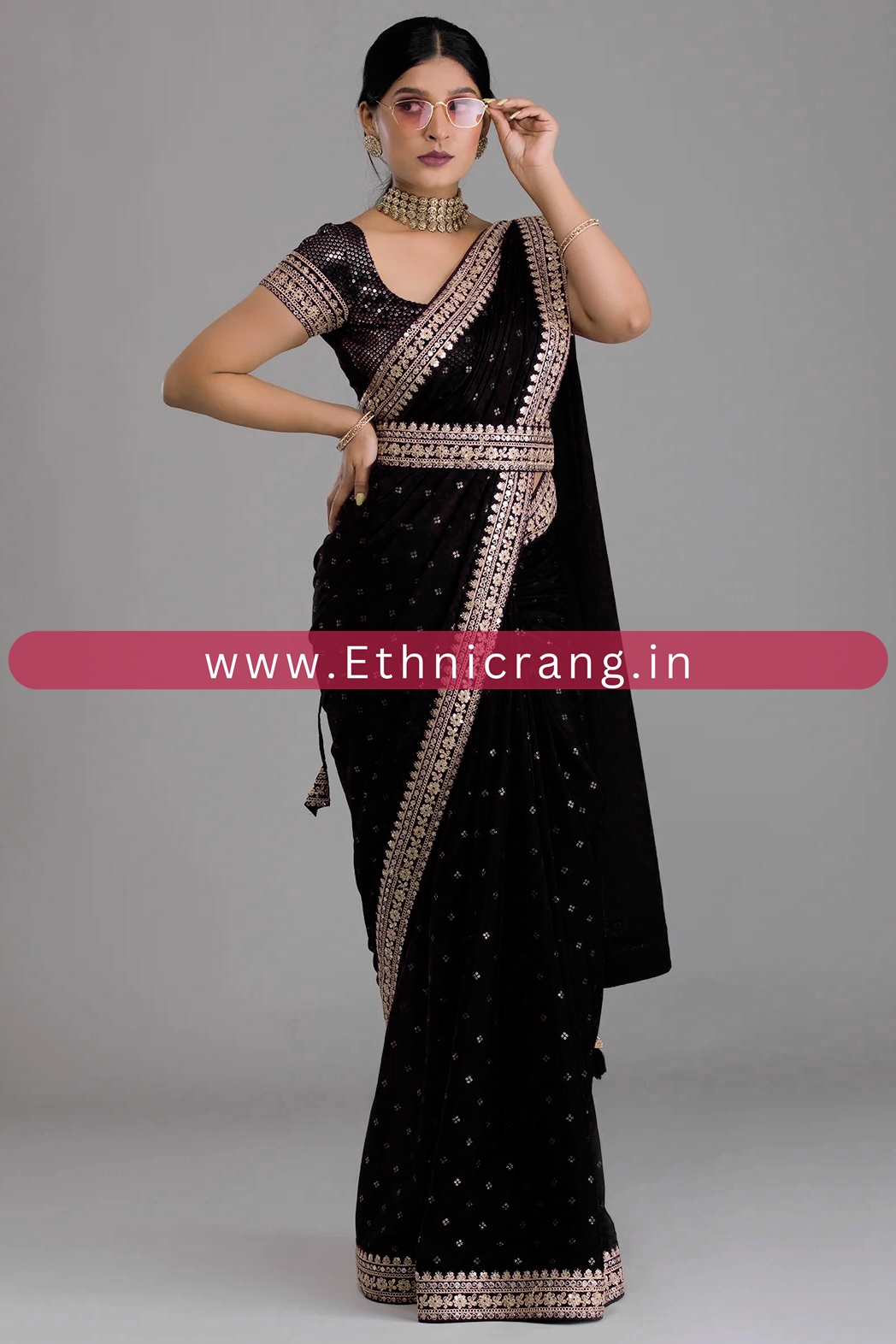 Exclusive Beautiful Chinon Saree With Zari Embroidery With Sequins Work