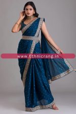 Exclusive Beautiful Chinon Saree With Zari Embroidery With Sequins Work