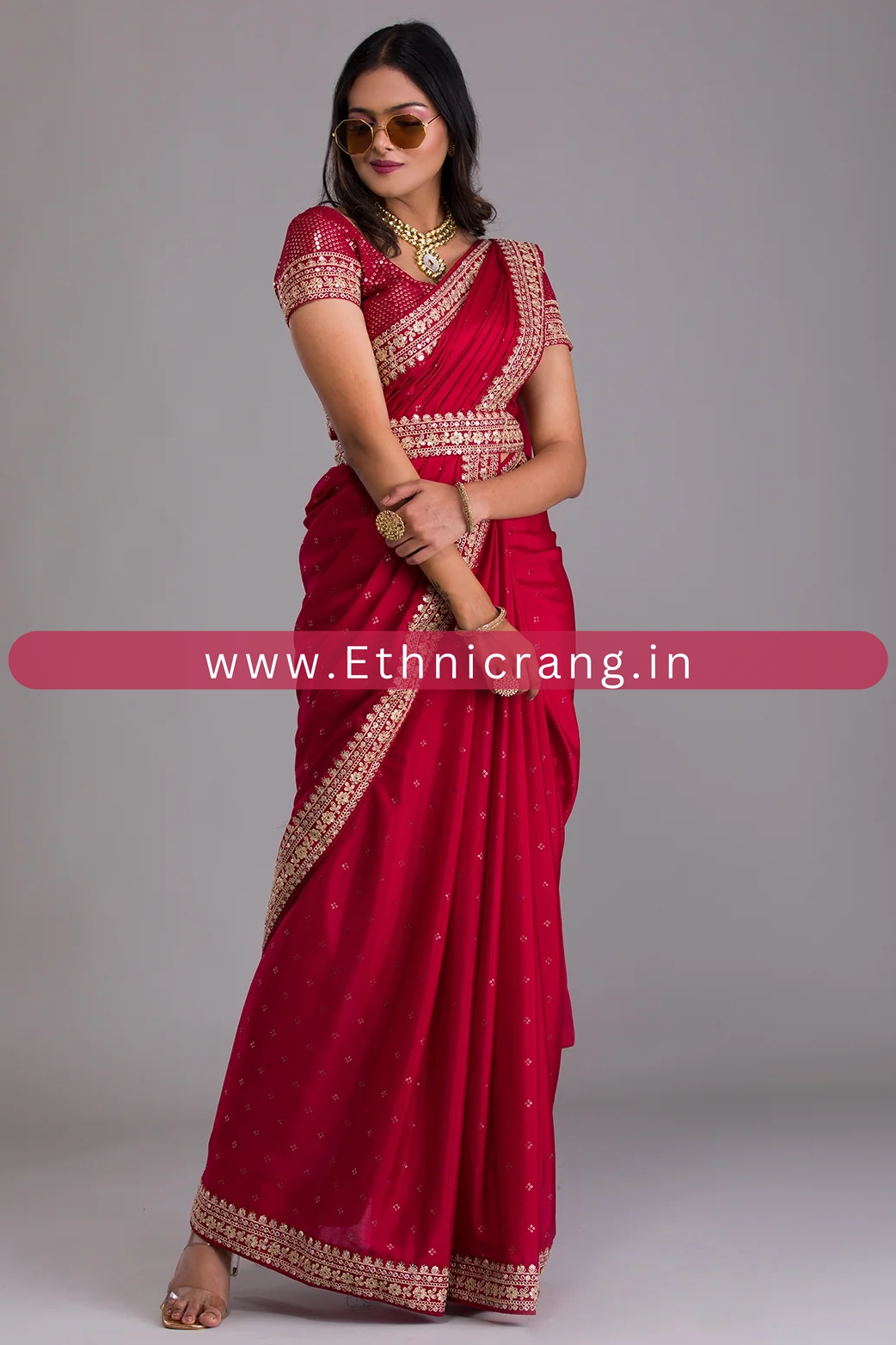 Exclusive Beautiful Chinon Saree With Zari Embroidery With Sequins Work