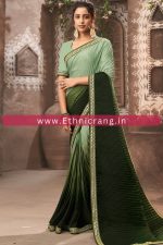 Shaded Pleated Chinon Saree With Blouse