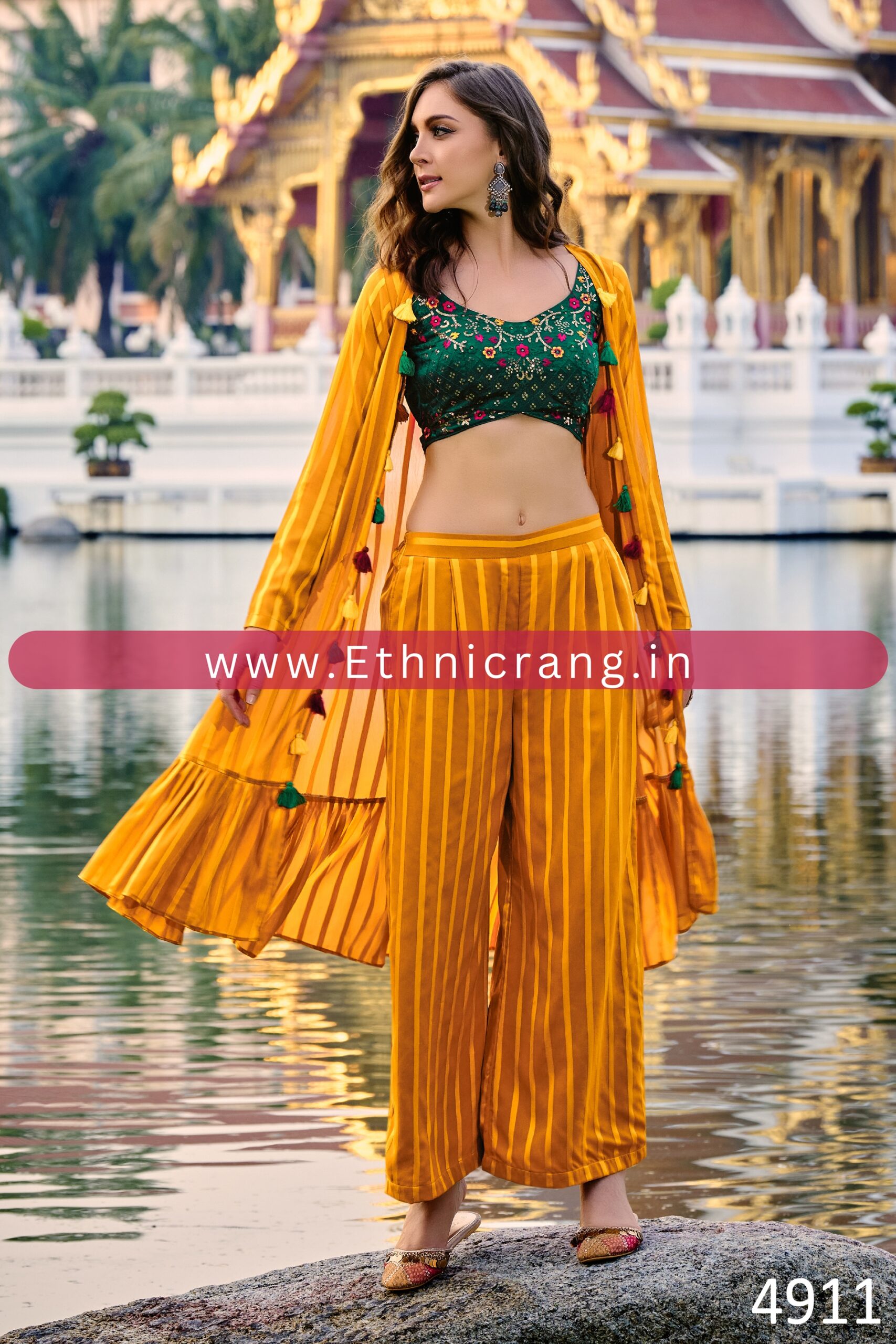 Upgrade Your Ethnic Wardrobe with Georgette Embroidered Blouse, Jacket & Plazo Set